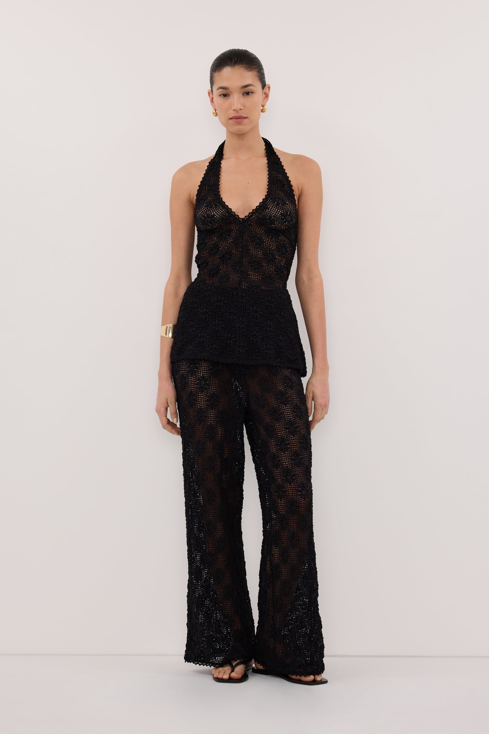 AGNES BLACK CROCHET HALTER TOP – DISSH