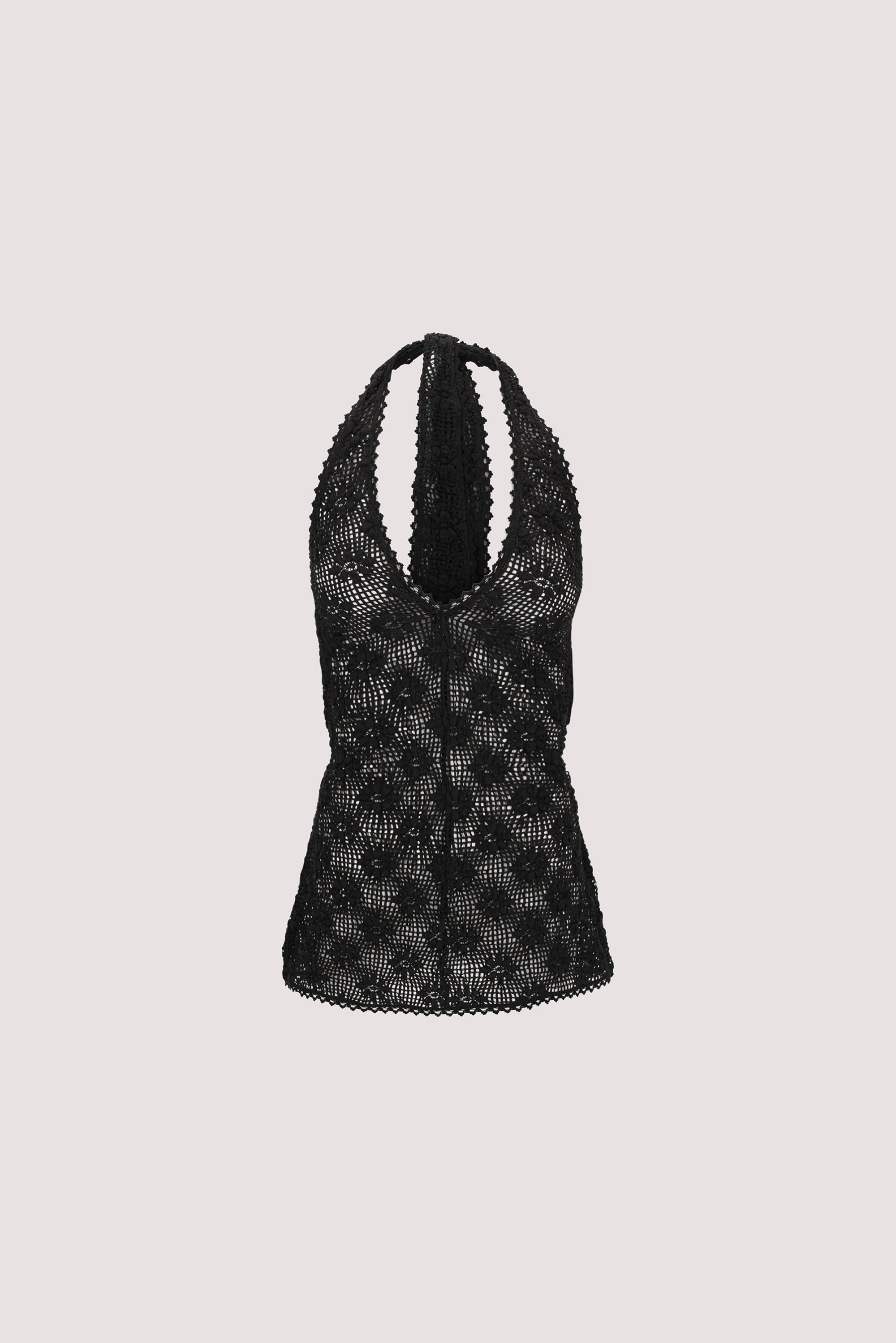 AGNES BLACK CROCHET HALTER TOP – DISSH