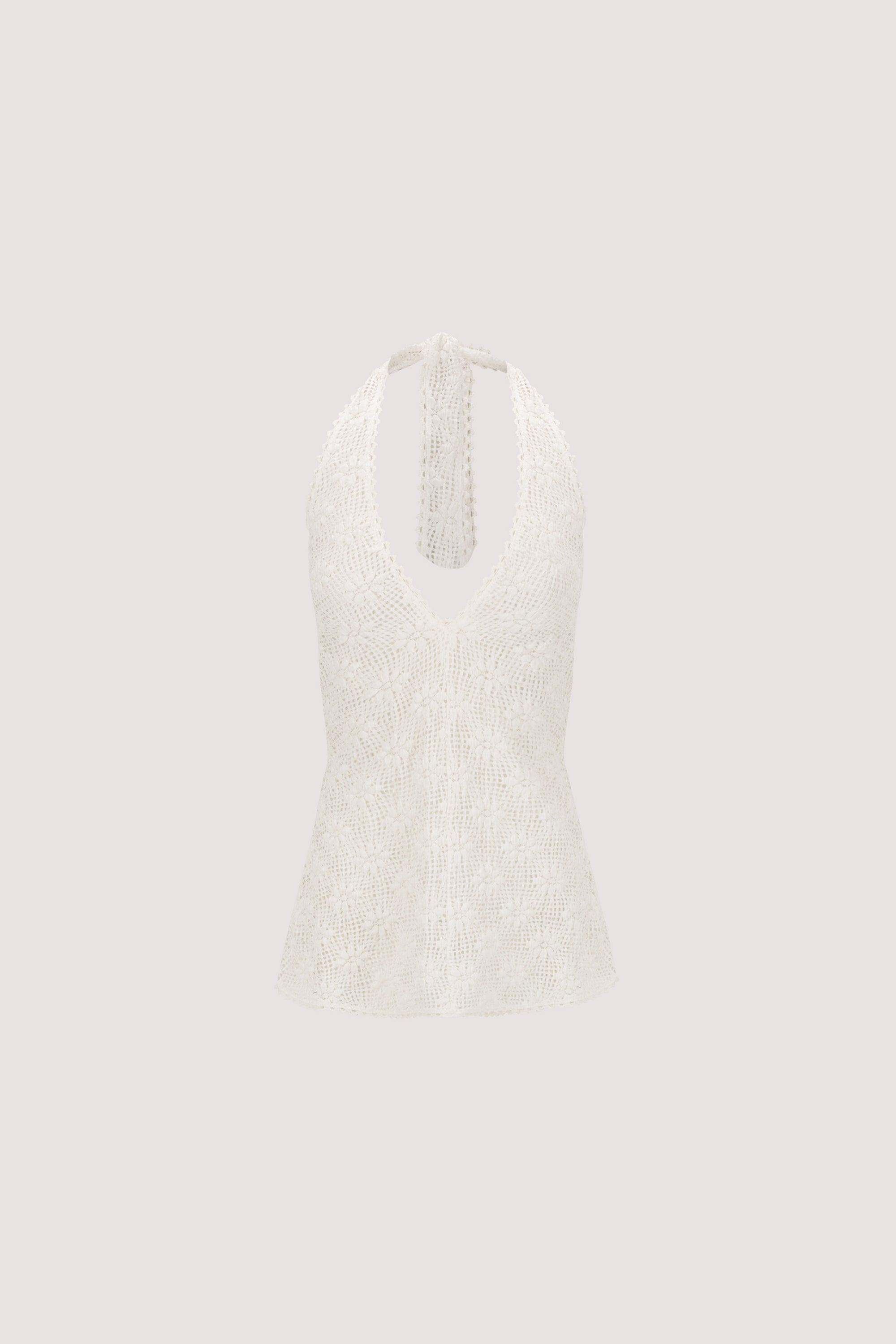 AGNES WHITE SLEEVELESS CROCHET HALTER TOP