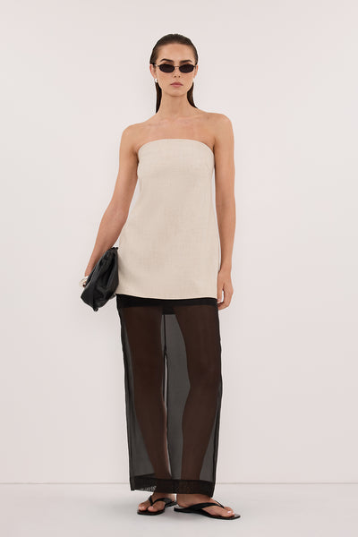 Stas wearing CYRUS NATURAL STRAPLESS TUNIC TOP