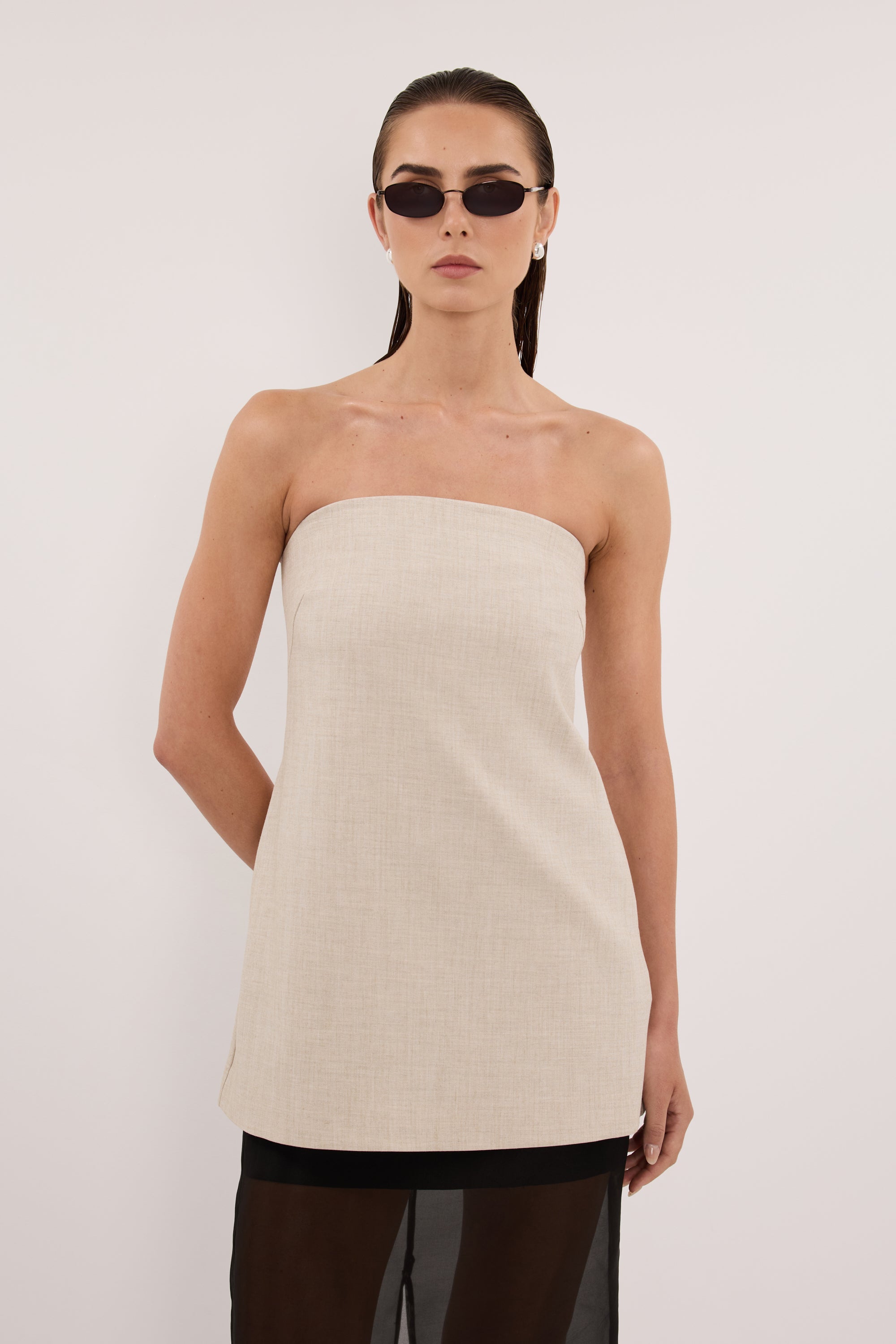 CYRUS NATURAL STRAPLESS TUNIC TOP
