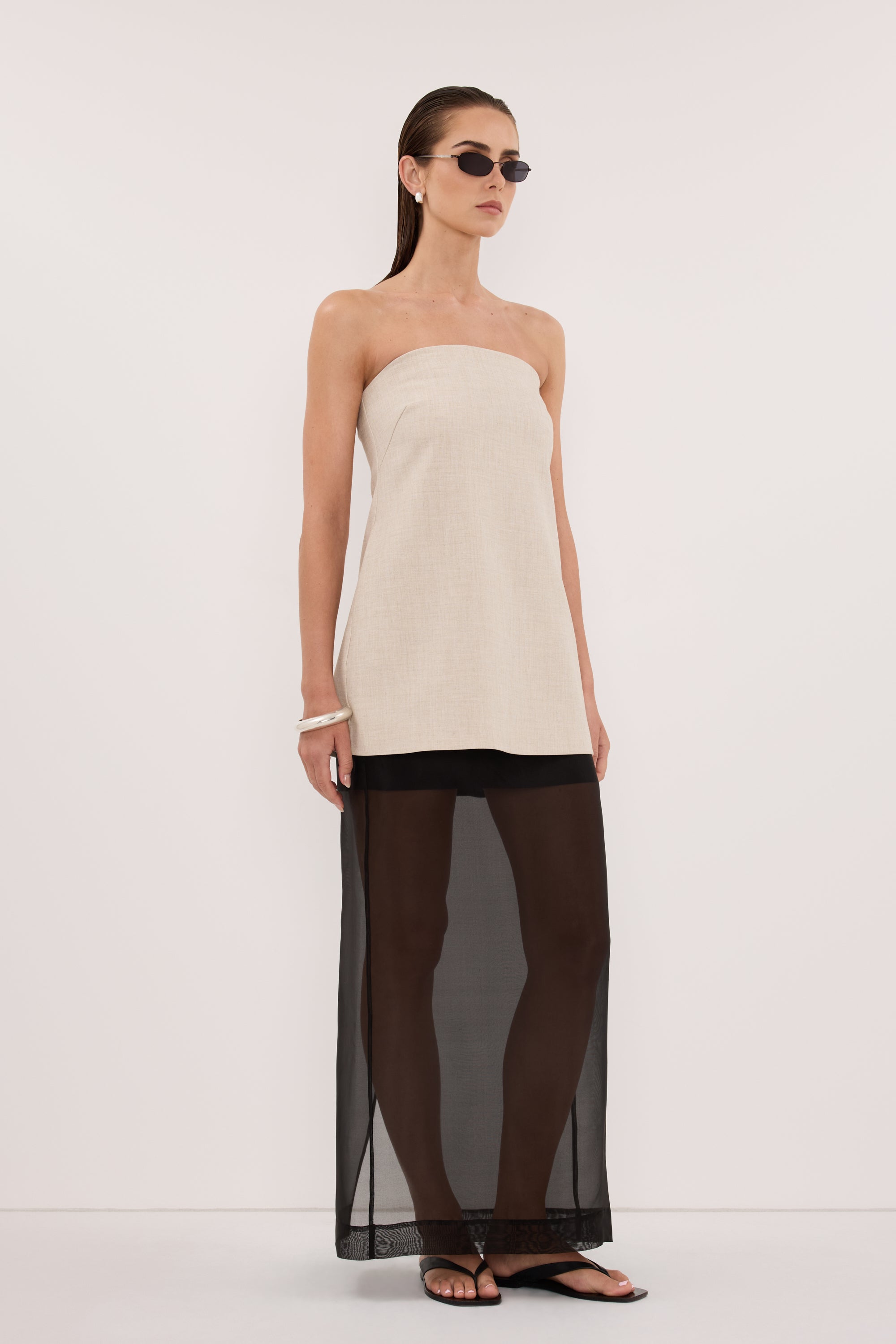 CYRUS NATURAL STRAPLESS TUNIC TOP