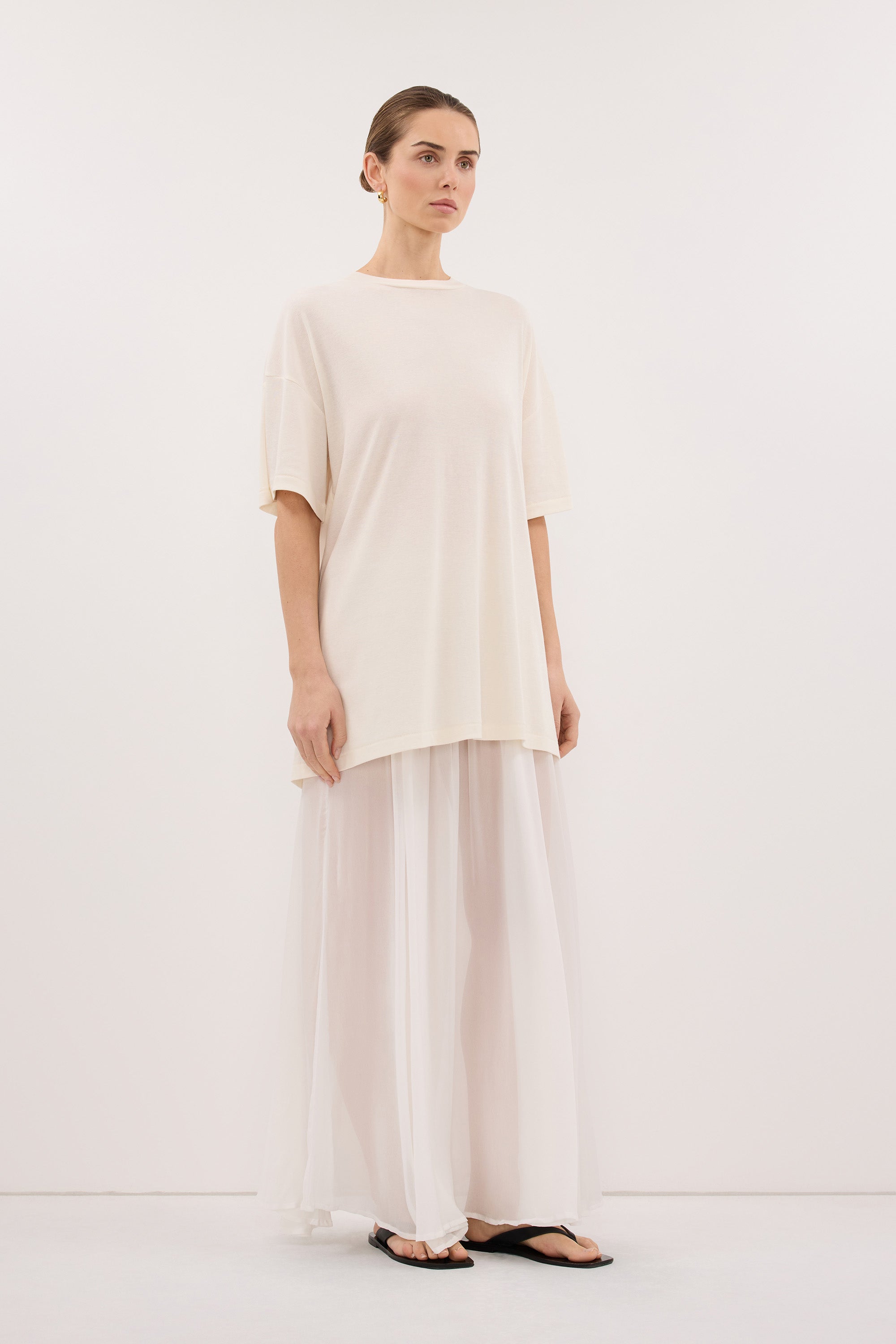 SLOANE CREAM COTTON LONGLINE TEE