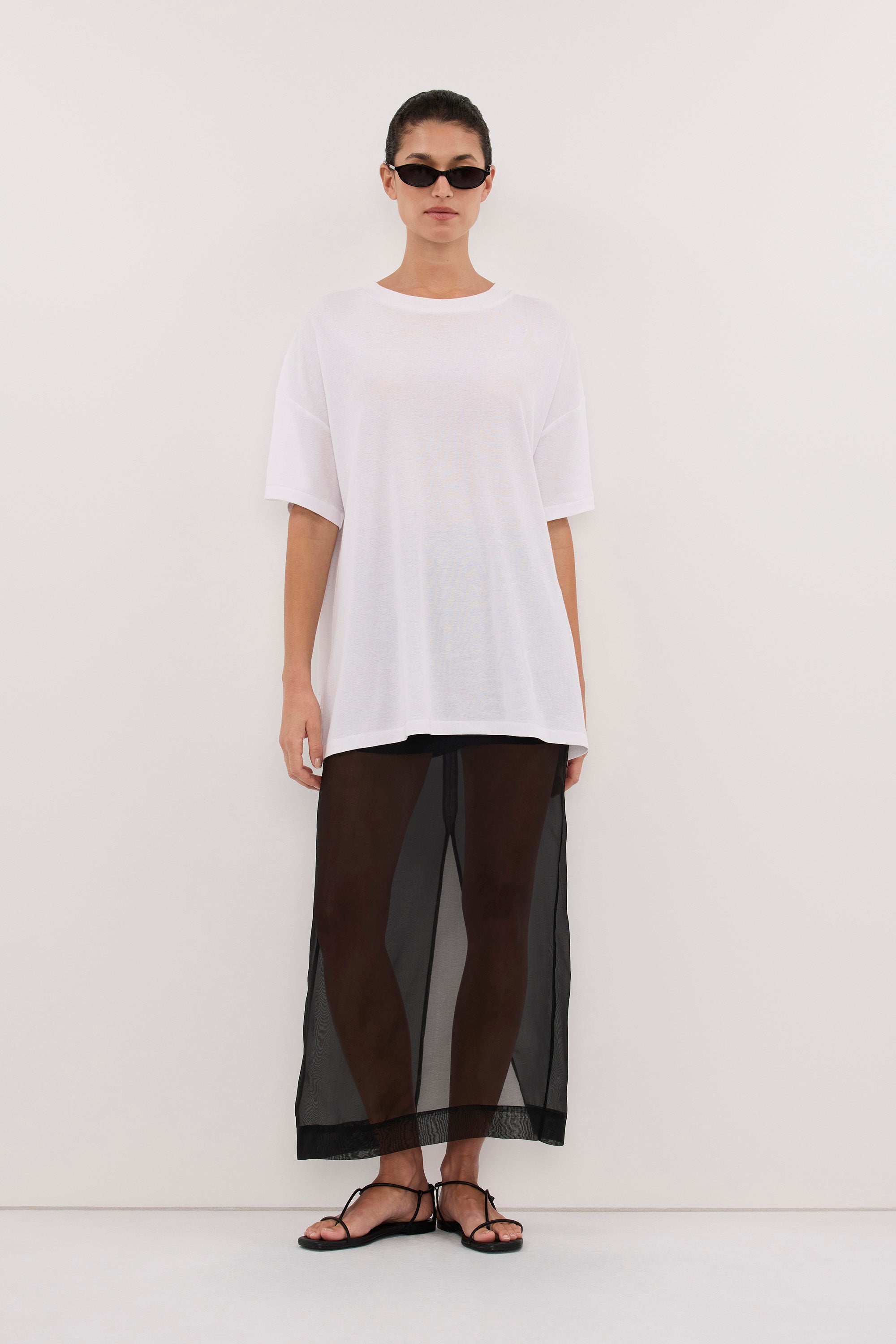 SLOANE WHITE COTTON LONGLINE TEE