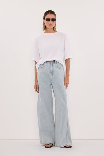 Joanna wearing SLOANE WHITE COTTON LONGLINE TEE