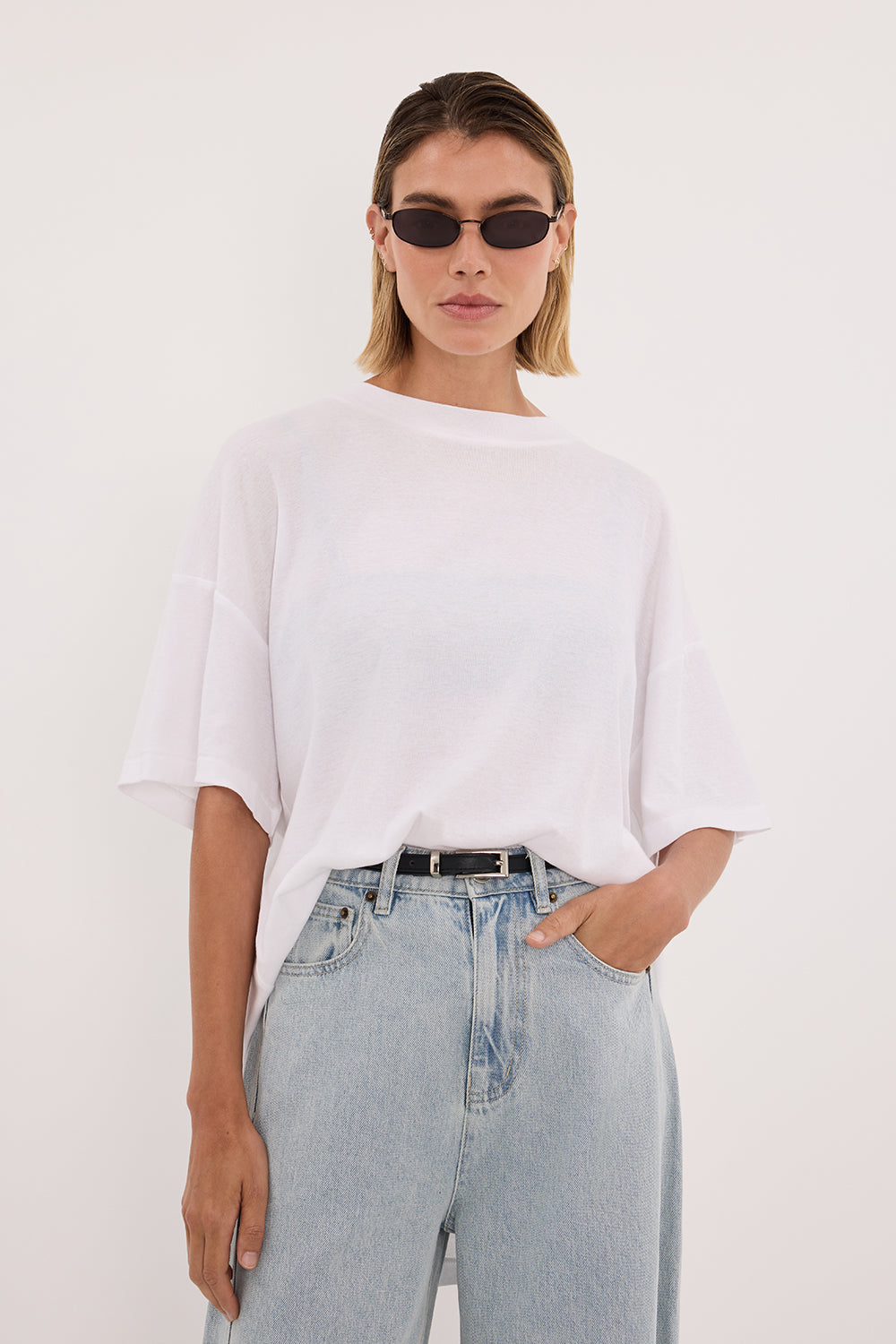 SLOANE WHITE COTTON LONGLINE TEE