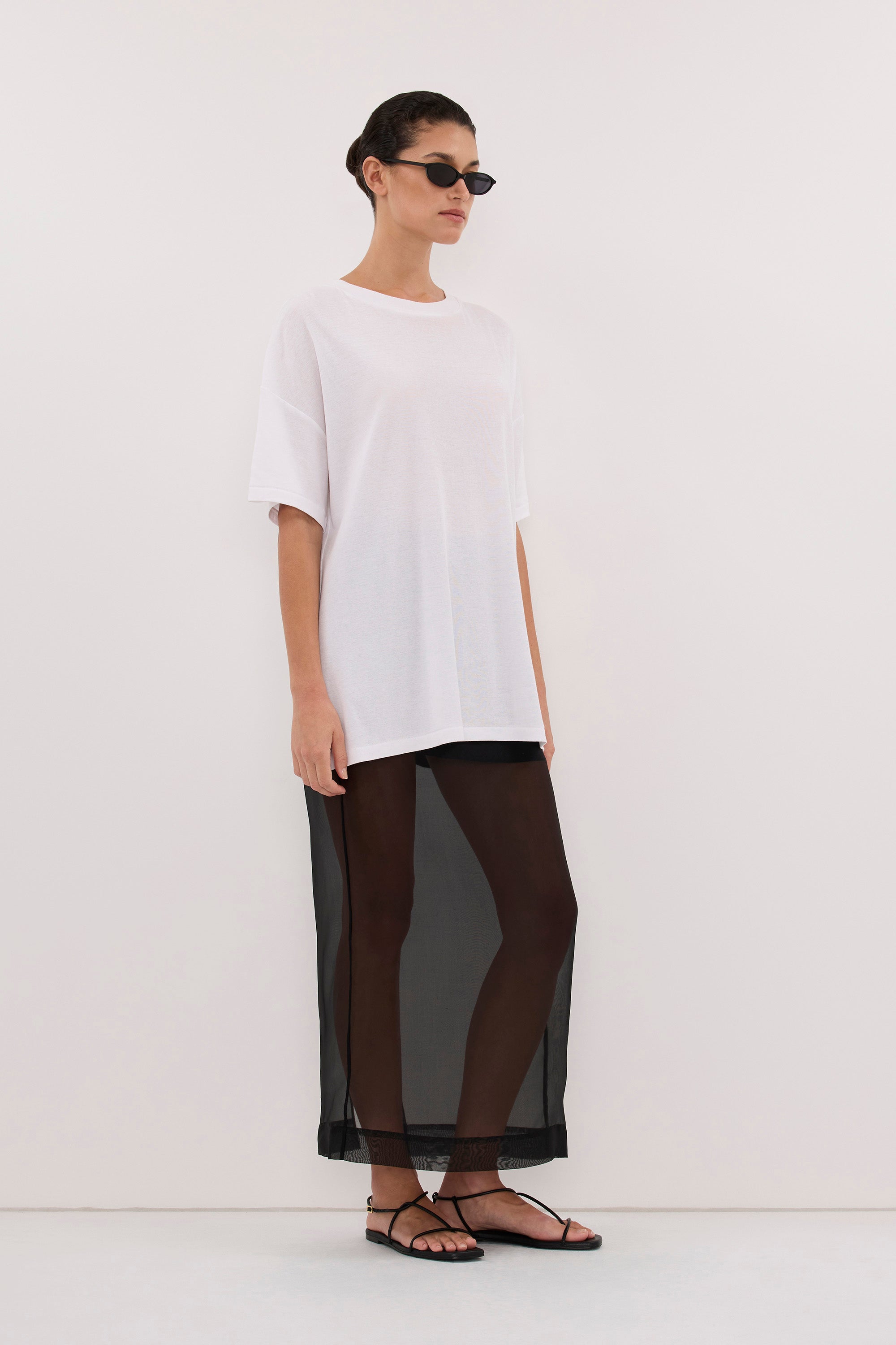 SLOANE WHITE COTTON LONGLINE TEE