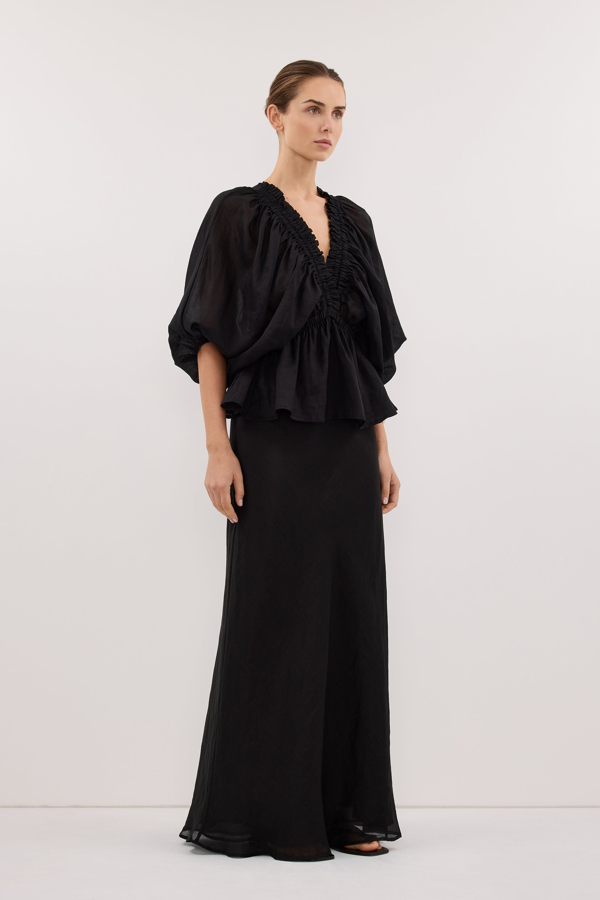BRIELLE BLACK RAMI SLEEVED TOP – DISSH