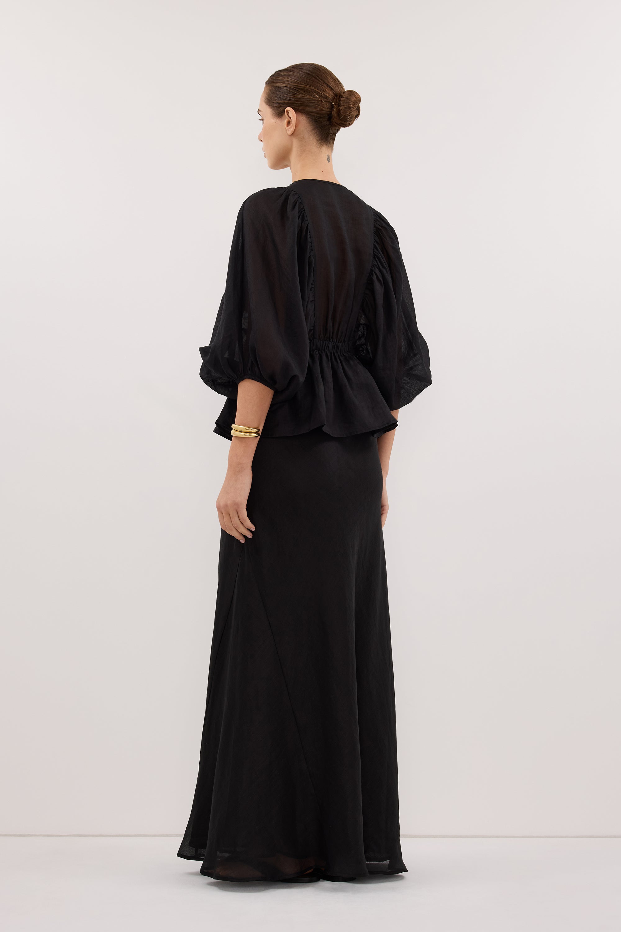 BRIELLE BLACK RAMIE LONG SLEEVE TOP