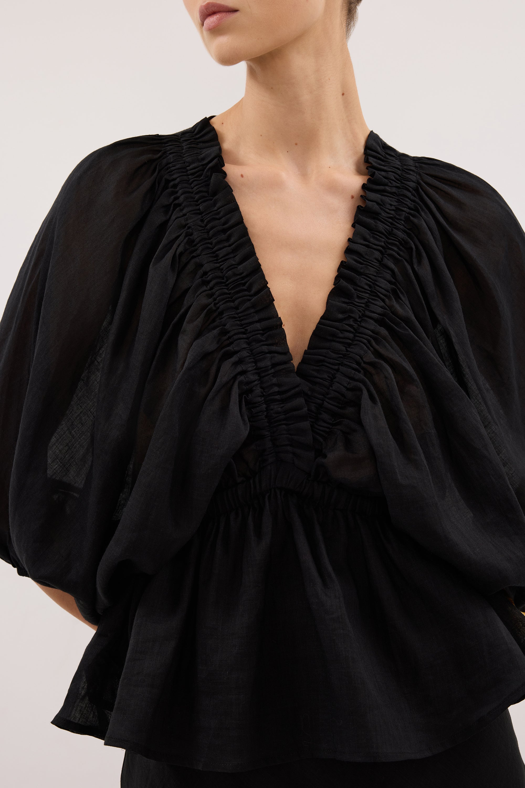 BRIELLE BLACK RAMIE LONG SLEEVE TOP