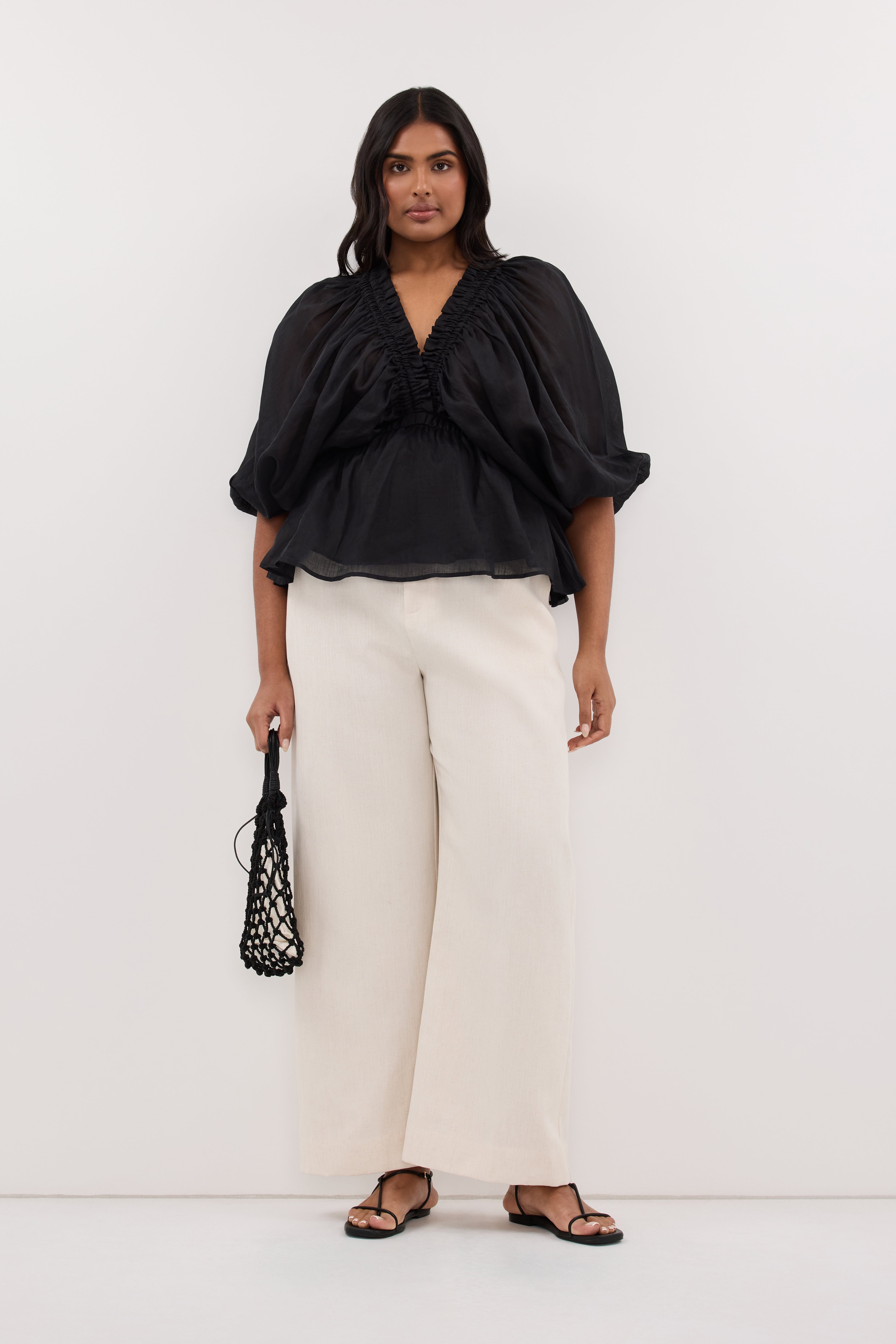 BRIELLE BLACK RAMIE LONG SLEEVE TOP