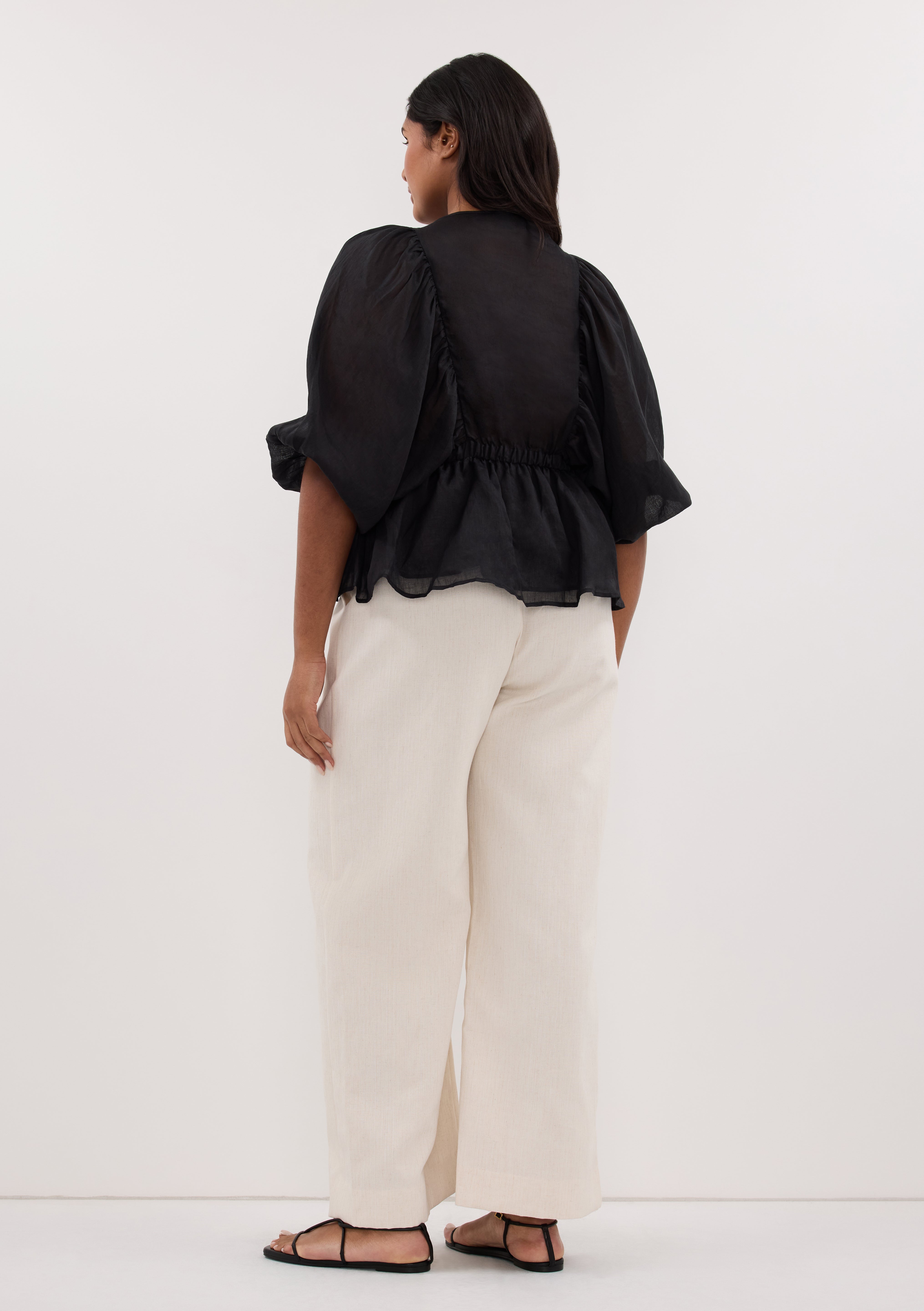 BRIELLE BLACK RAMIE LONG SLEEVE TOP
