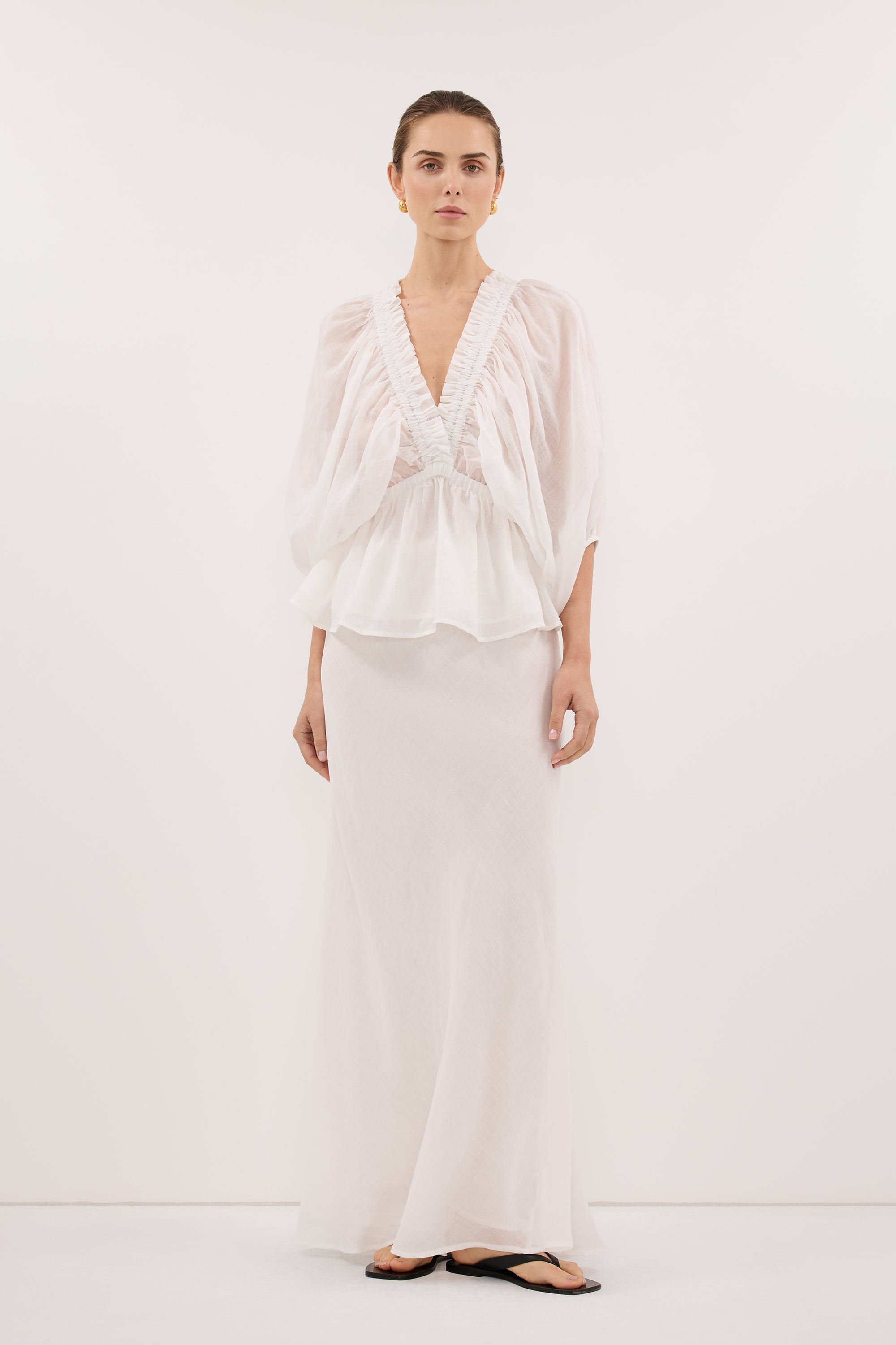 BRIELLE WHITE RAMIE LONG SLEEVE TOP