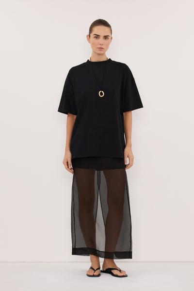 Stas wearing TYRA BLACK BOYFRIEND TEE