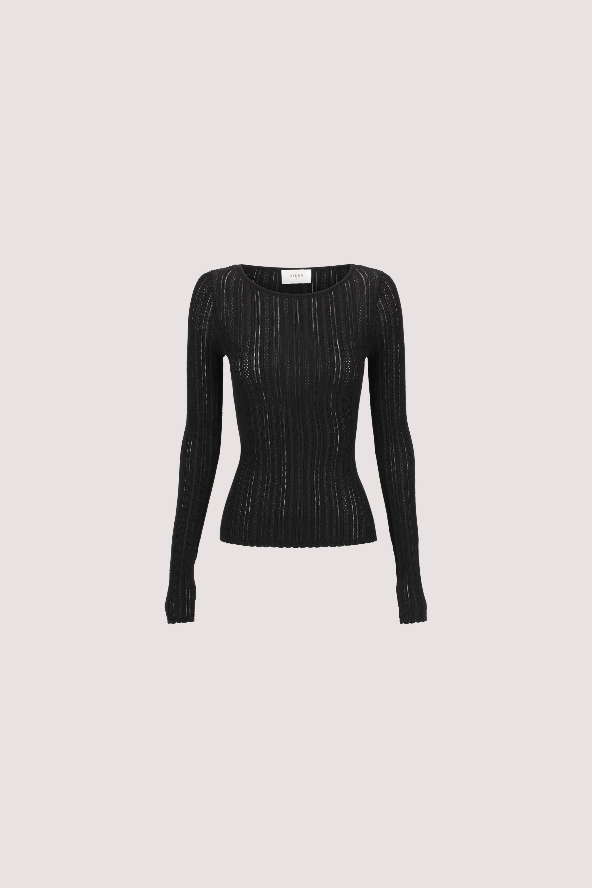 ELENA BLACK POINTELLE LONG SLEEVE KNIT TOP