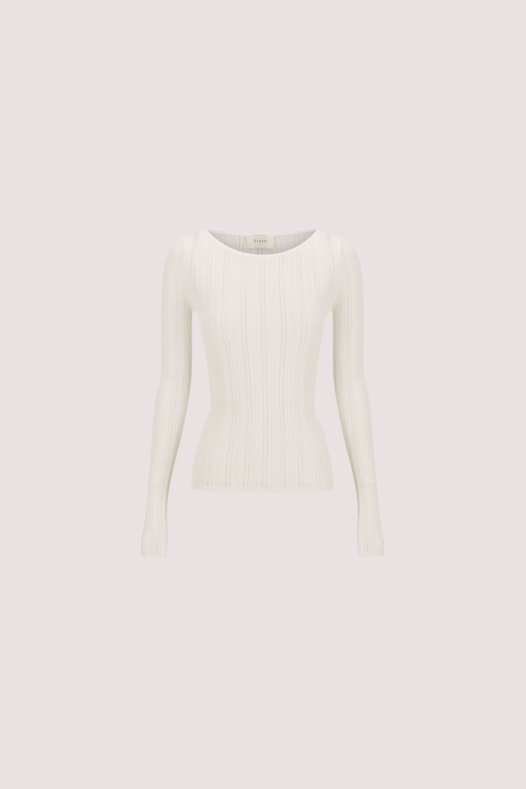 ELENA WHITE POINTELLE LONG SLEEVE KNIT TOP