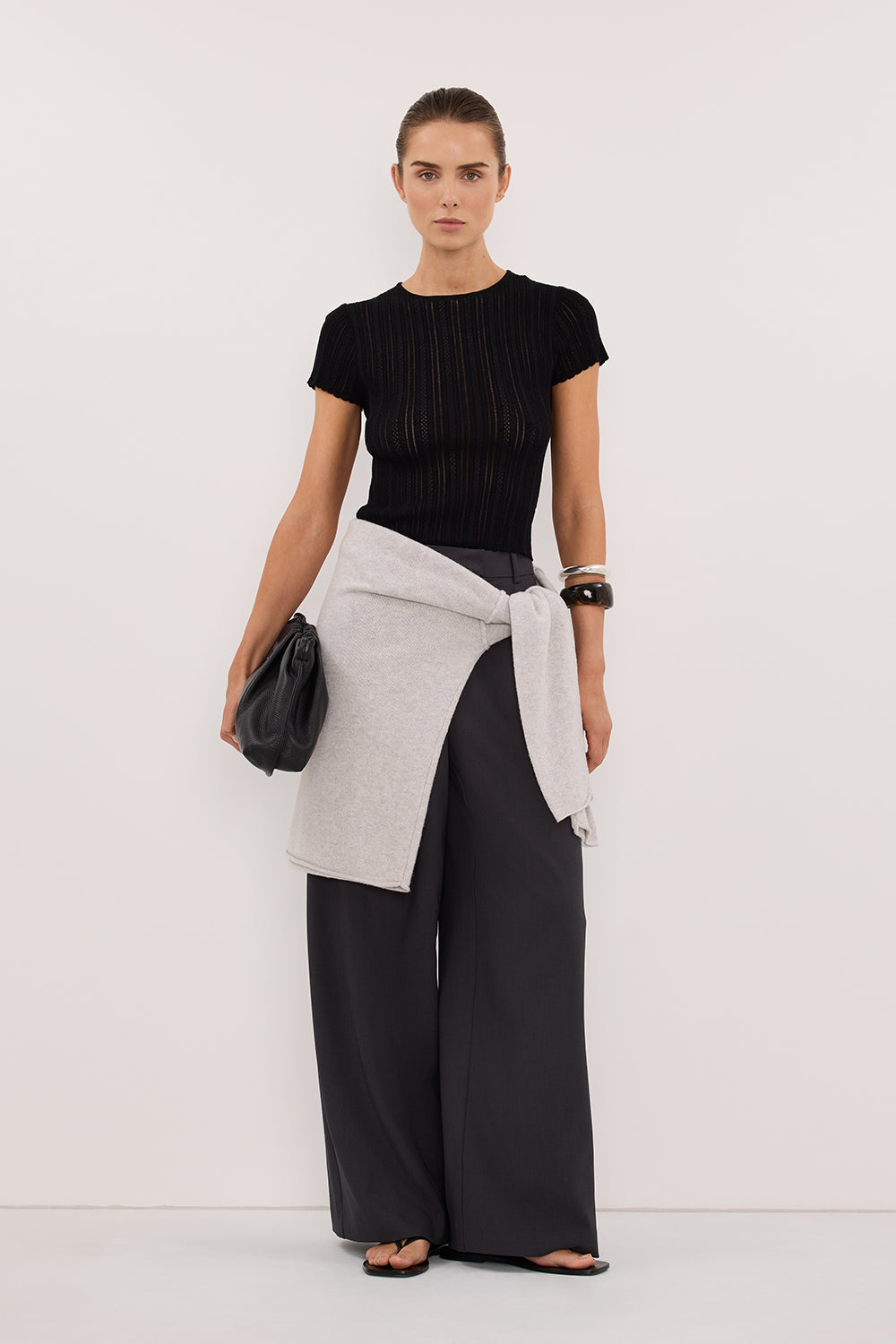 ELENA BLACK POINTELLE KNIT BABY TEE