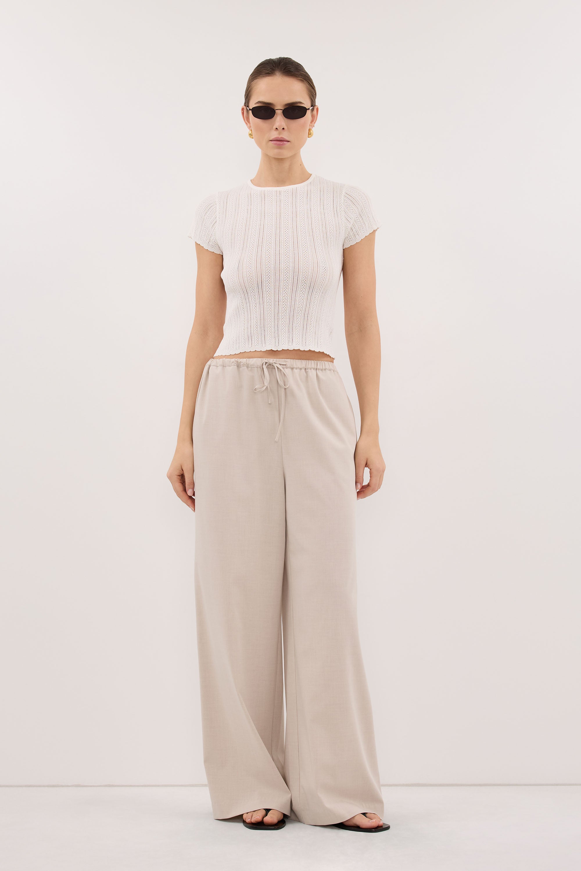 ELENA WHITE POINTELLE KNIT BABY TEE