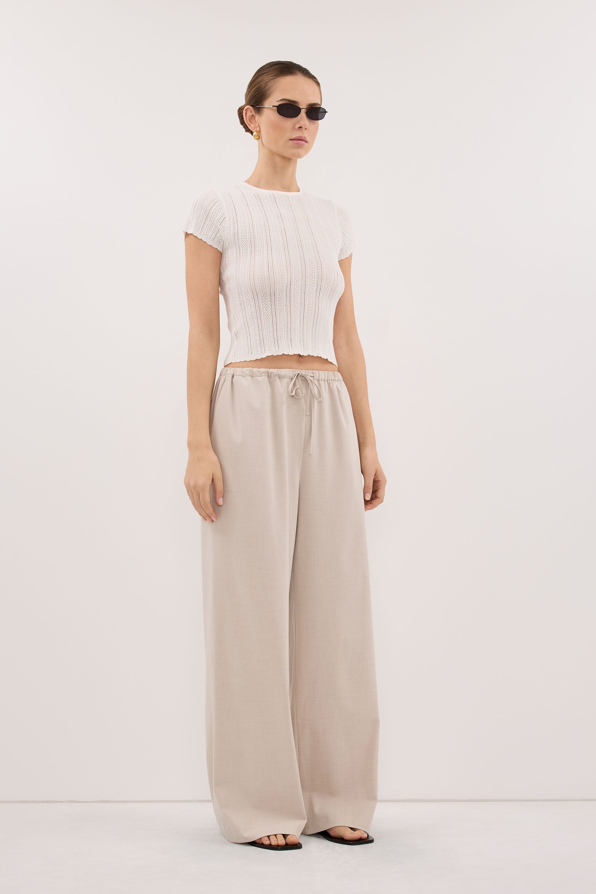 ELENA WHITE POINTELLE KNIT BABY TEE