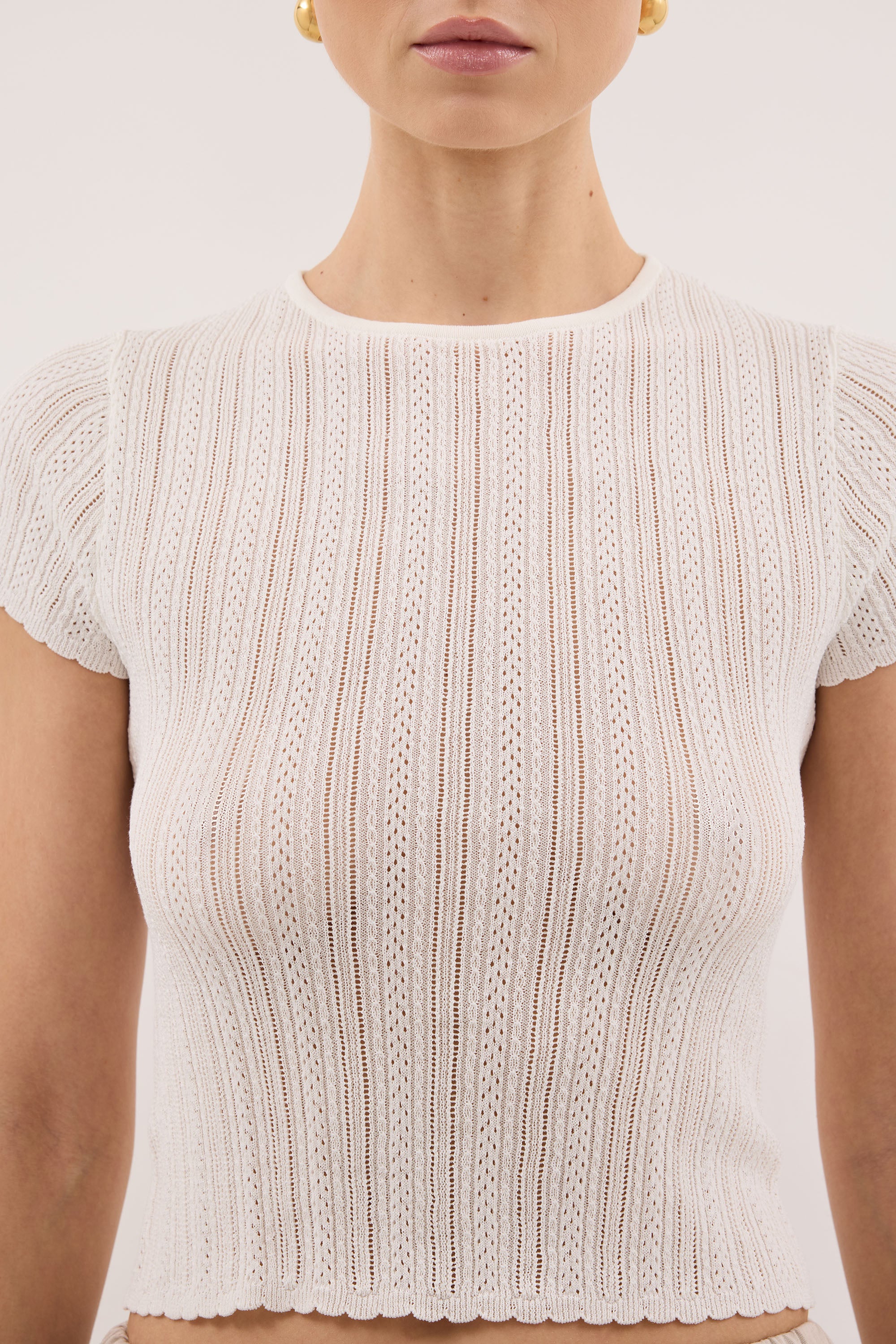 ELENA WHITE POINTELLE KNIT BABY TEE