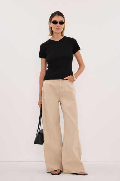 Joanna wearing SLOANE BLACK KNIT BABY TEE