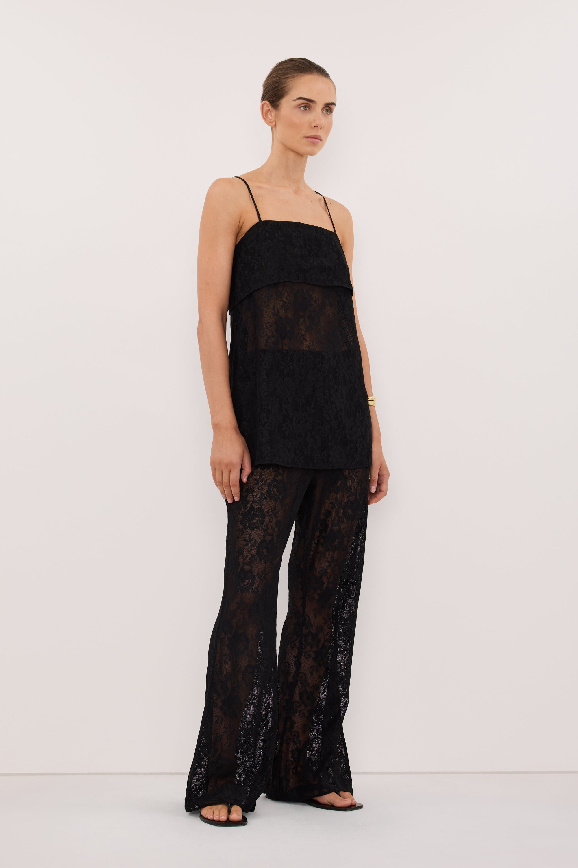 ANYA BLACK LACE WATERFALL TOP