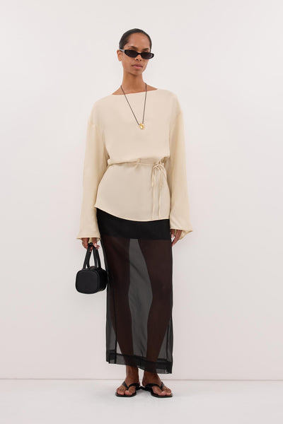 Kristen wearing MYLAH STRAW CUPRO COCOON TOP