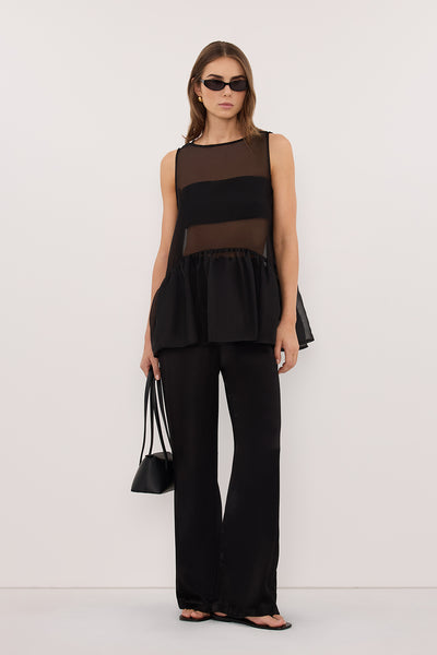 SIAN BLACK ORGANZA DROP WAIST TOP – DISSH