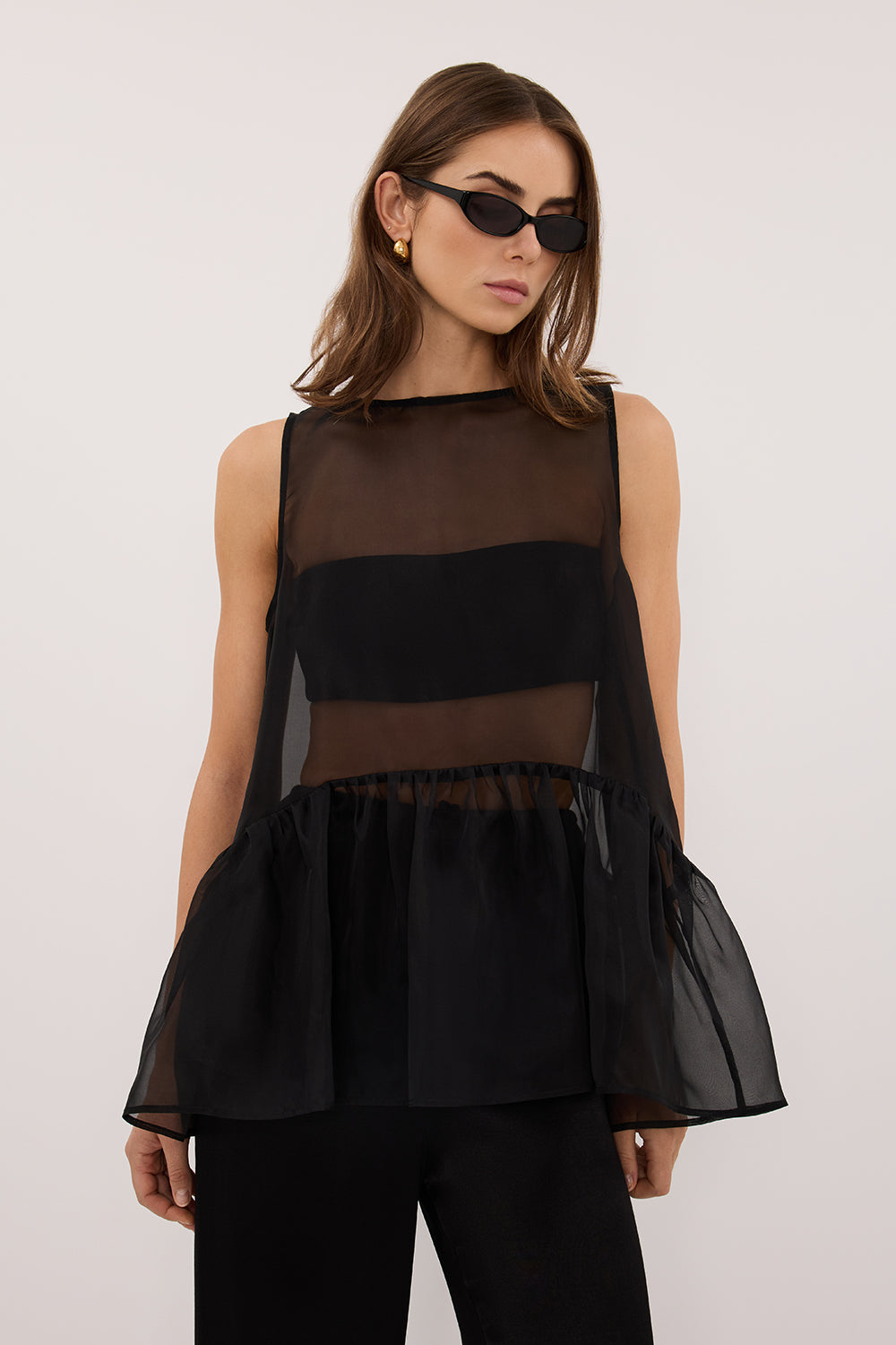 SIAN BLACK ORGANZA DROP WAIST TOP – DISSH