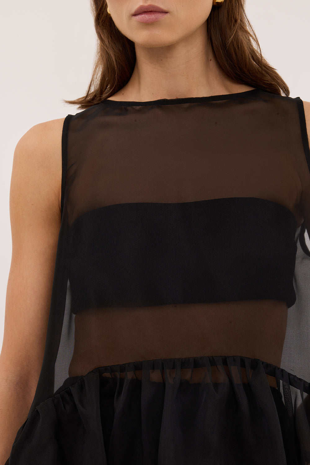 SIAN BLACK SILK ORGANZA DROP WAIST TOP
