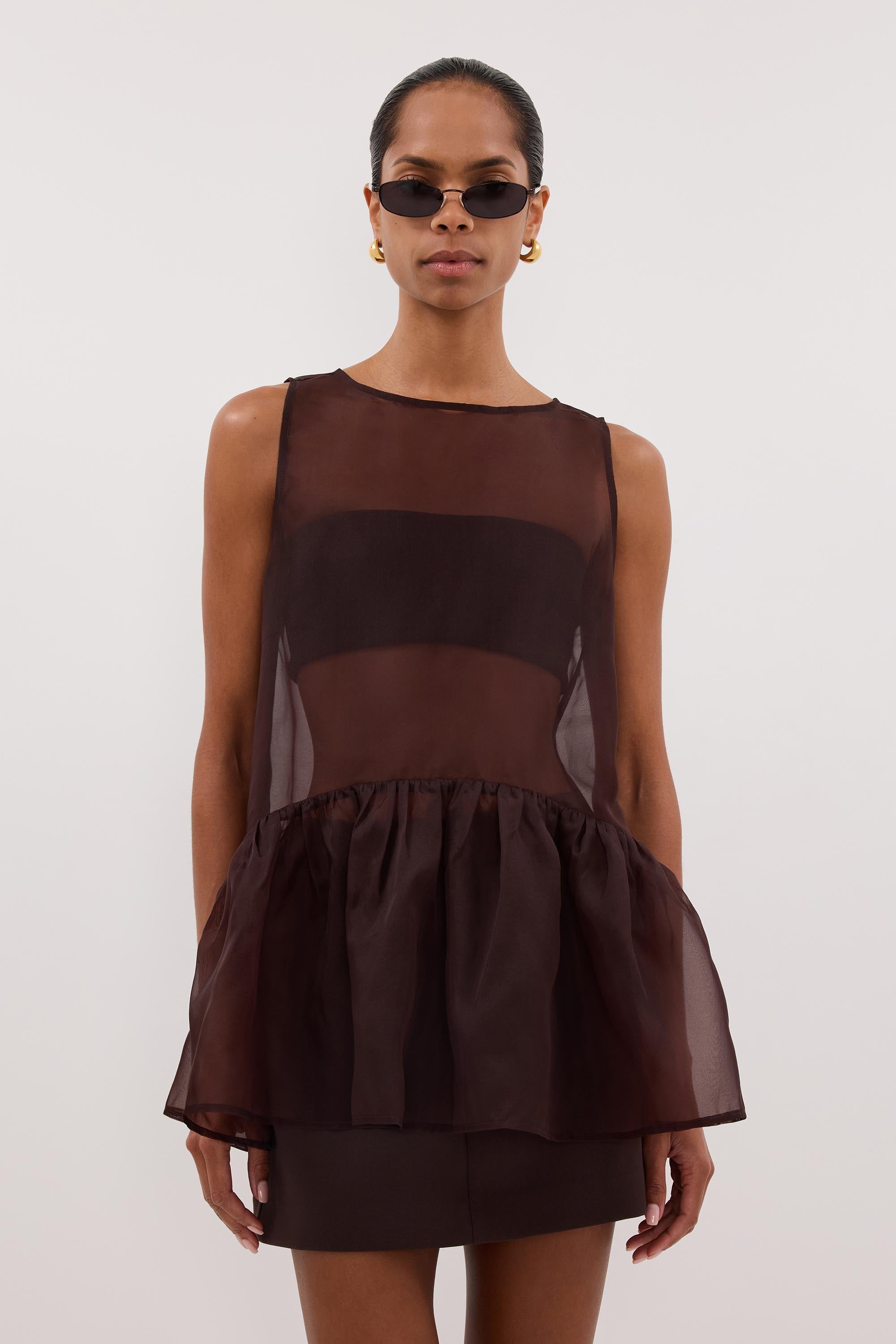 SIAN DK CHOC ORGANZA DROP WAIST TOP  DISSH