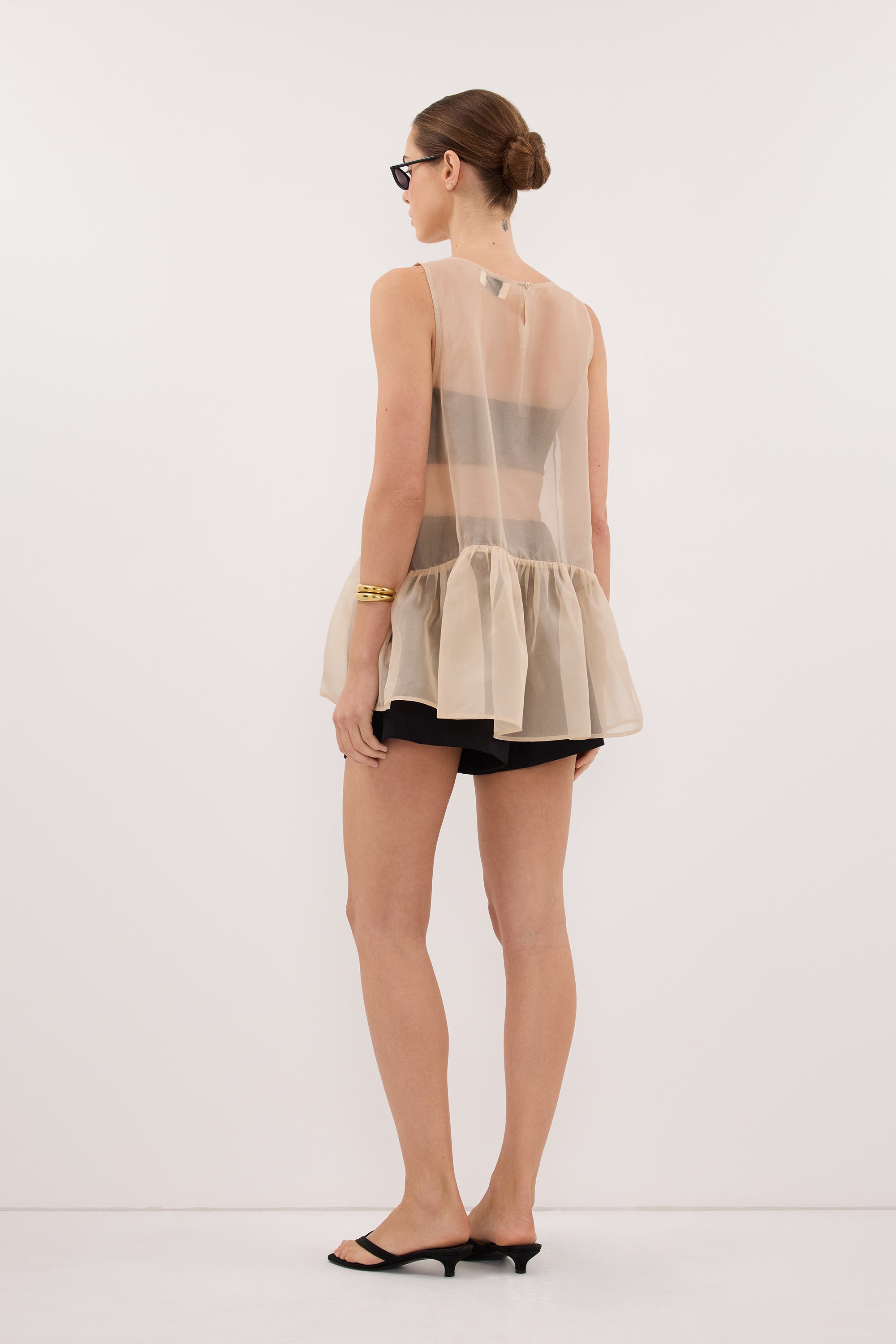 SIAN GOLD SILK ORGANZA DROP WAIST TOP
