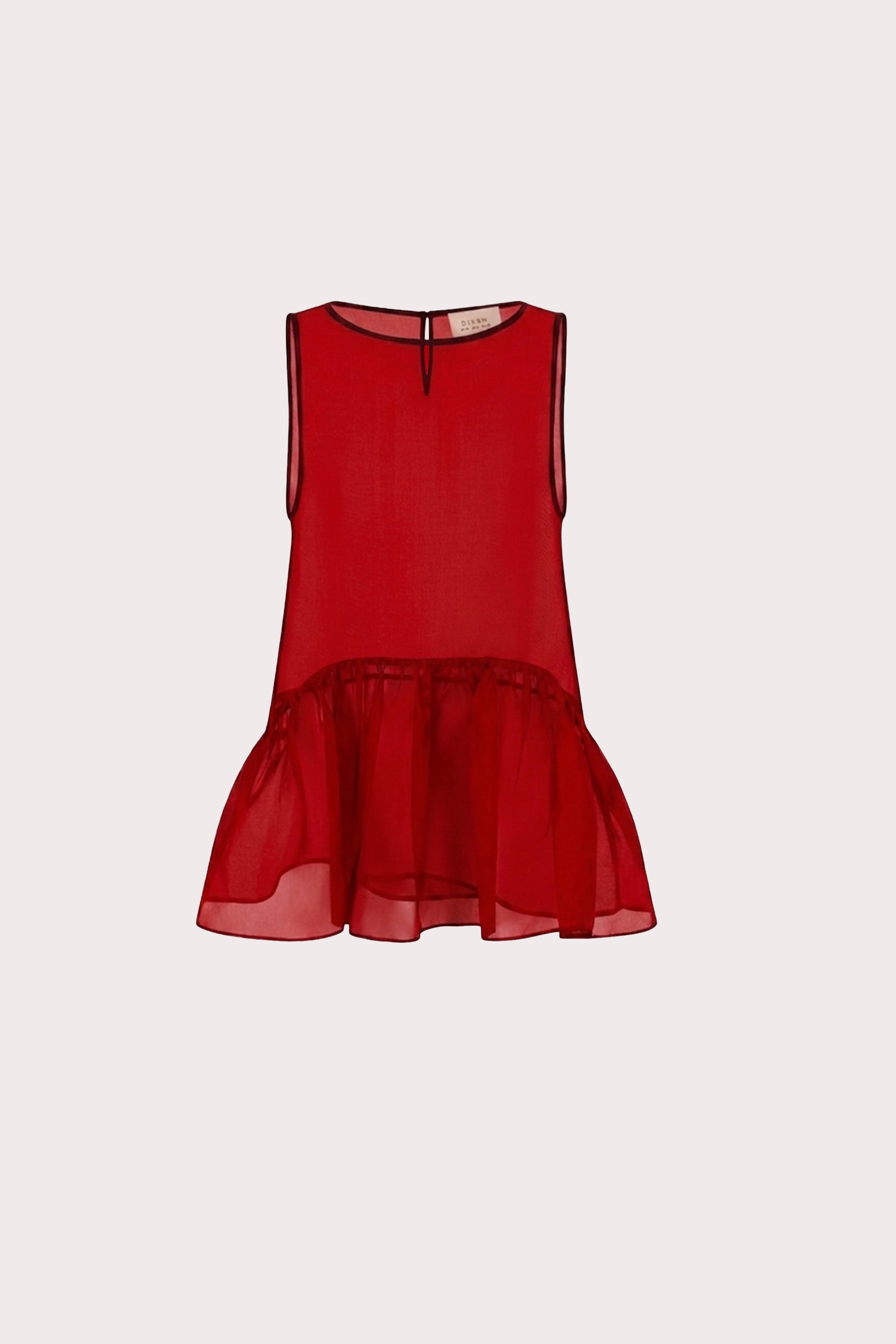 SIAN RED SILK ORGANZA DROP WAIST TOP - PRE ORDER