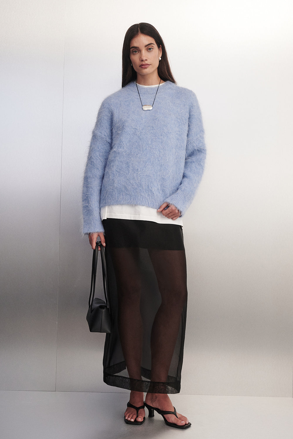 SALMA DUSTY BLUE CREW NECK KNIT JUMPER