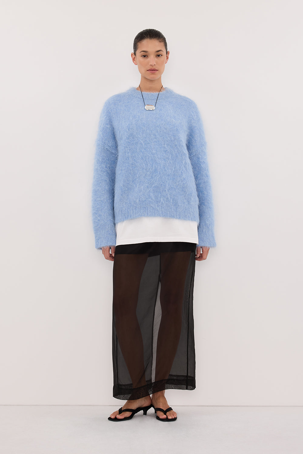 SALMA DUSTY BLUE CREW NECK KNIT JUMPER