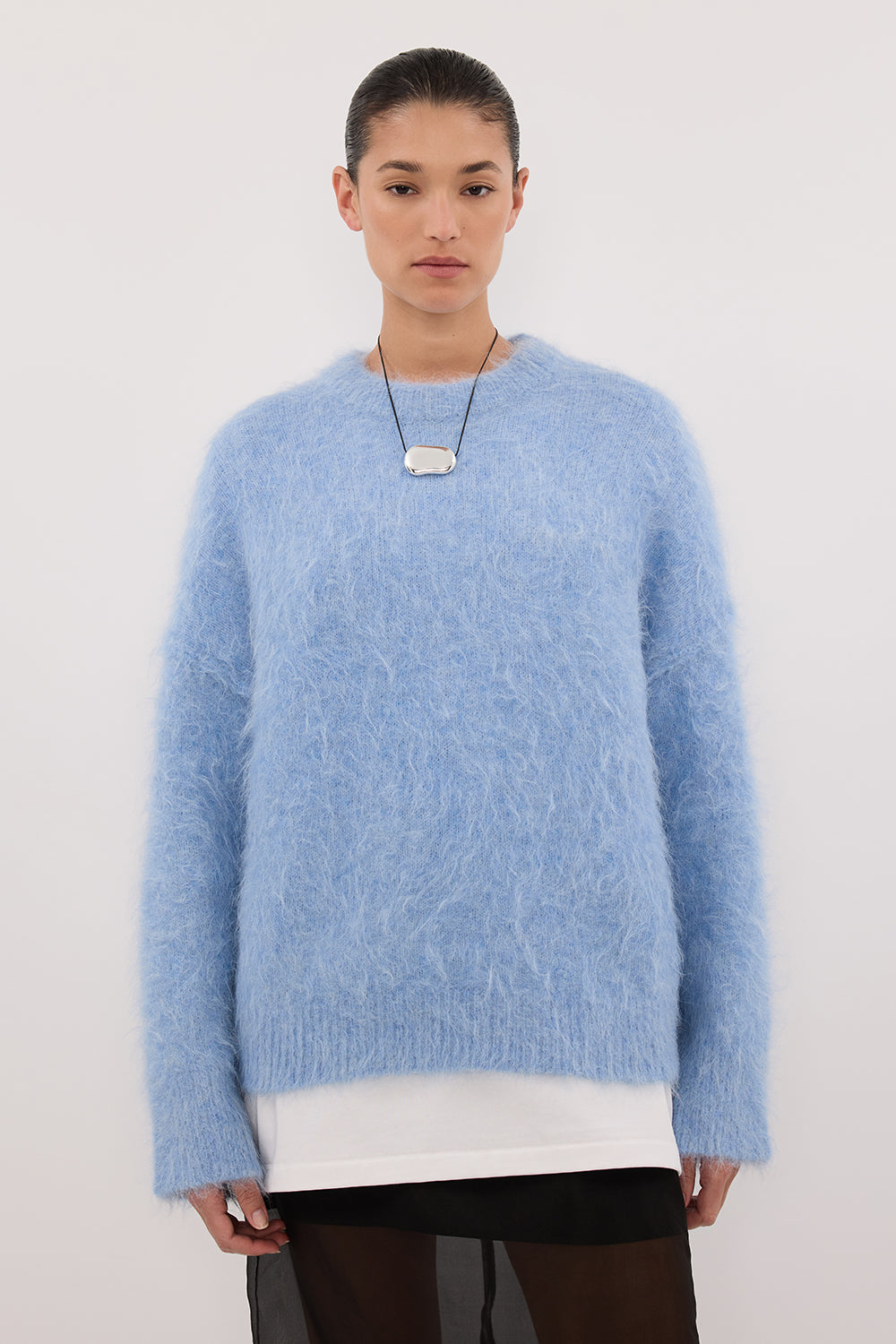 SALMA DUSTY BLUE CREW NECK KNIT JUMPER