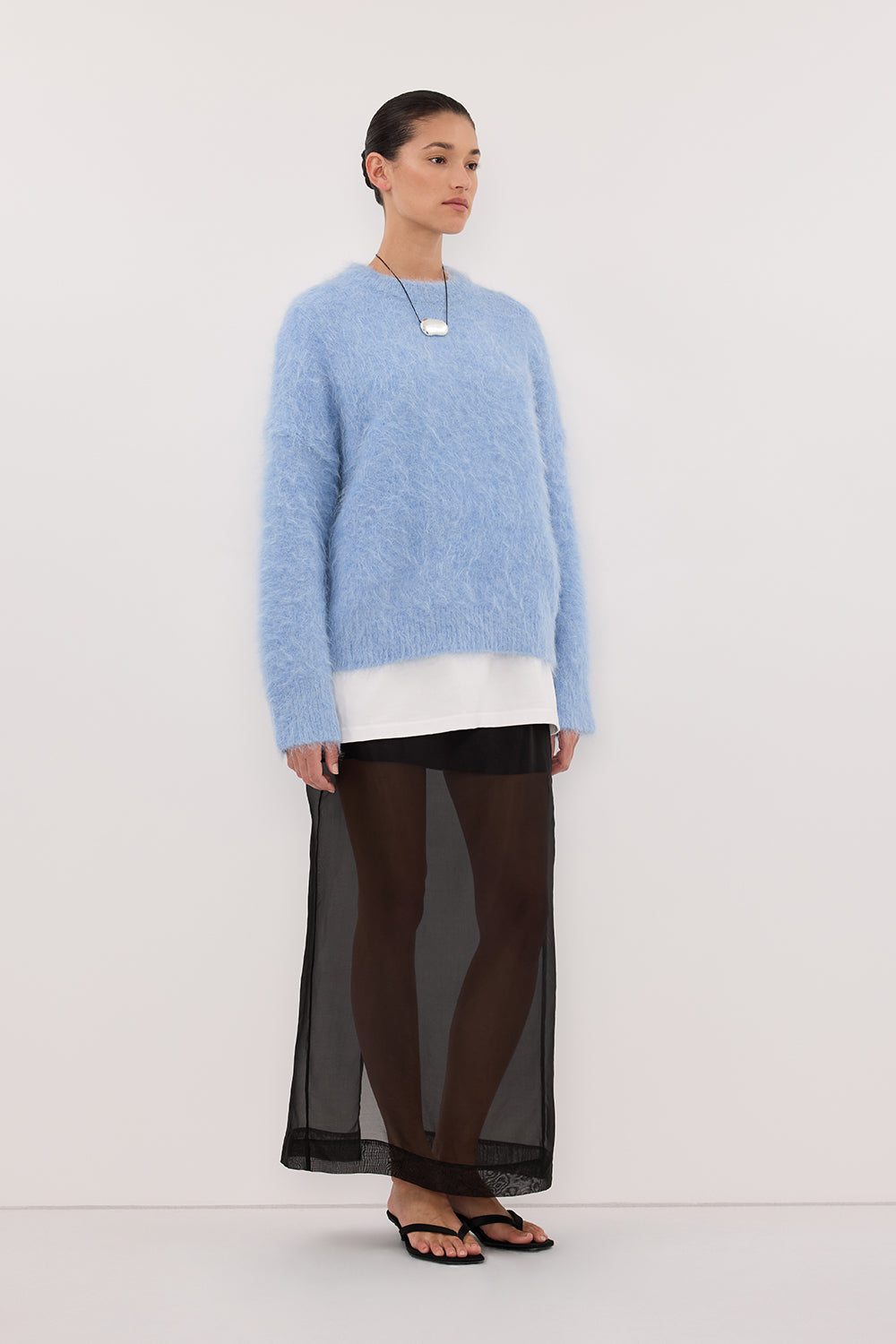 SALMA DUSTY BLUE CREW NECK KNIT JUMPER