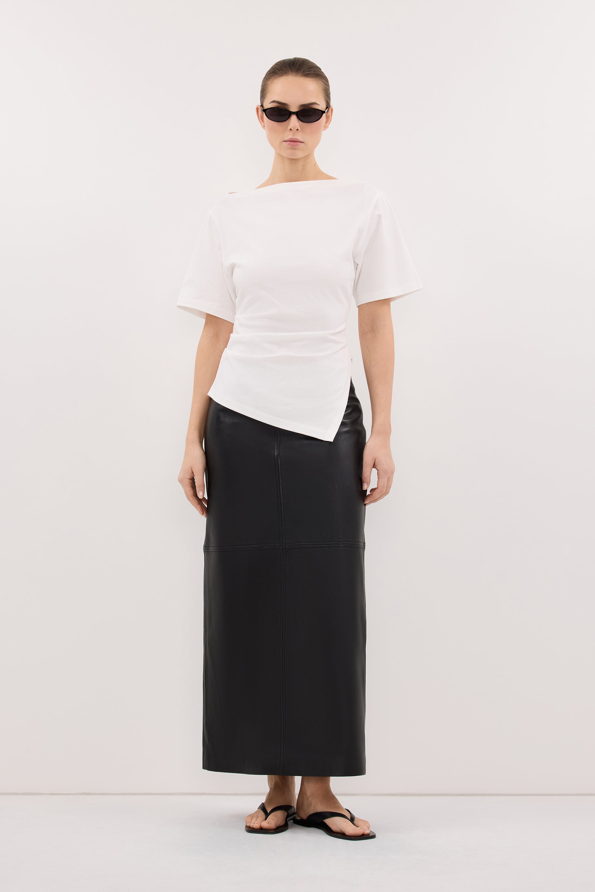 SWANN WHITE ASYM BOAT NECK TEE