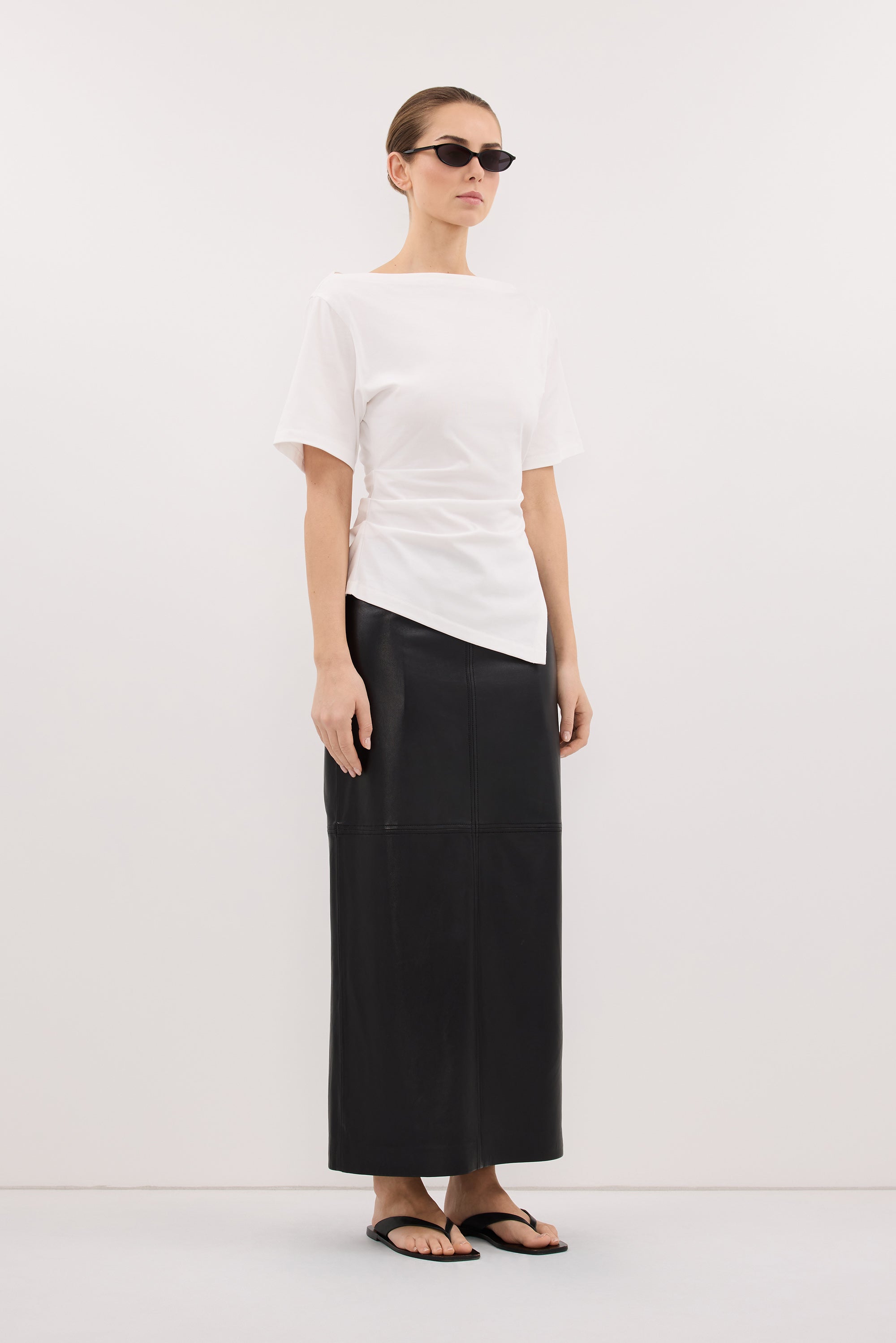 SWANN WHITE ASYM BOAT NECK TEE