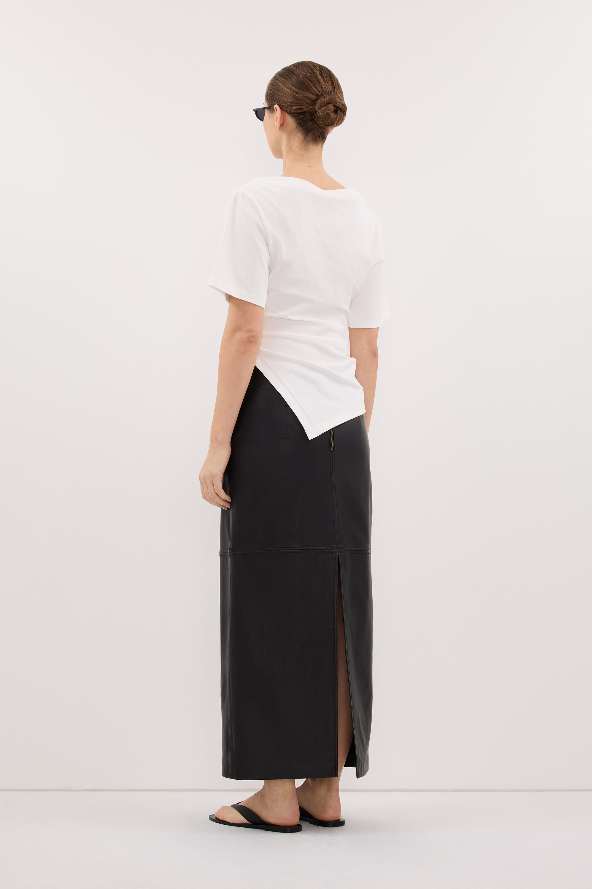 SWANN WHITE ASYM BOAT NECK TEE