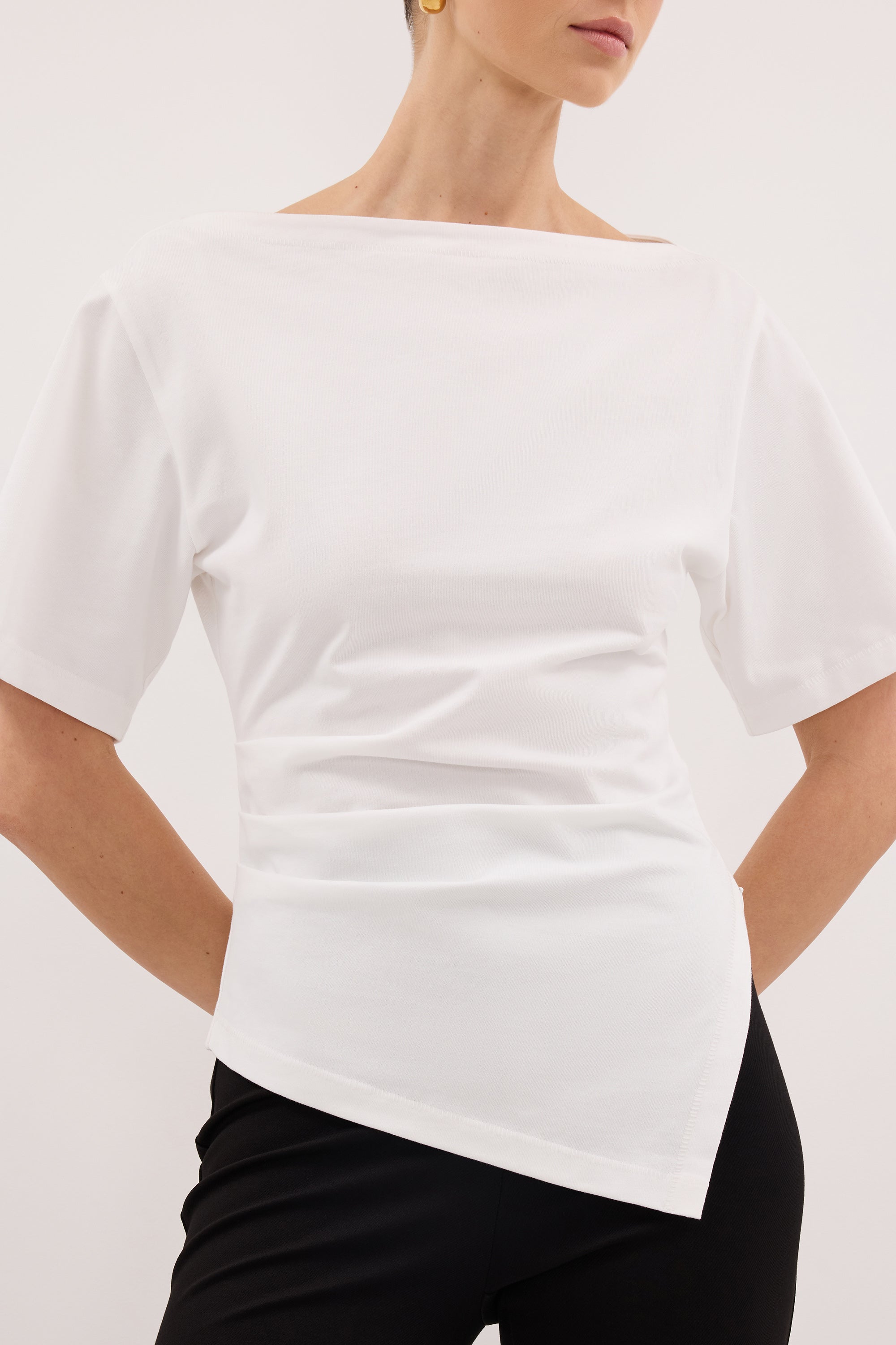 SWANN WHITE ASYM BOAT NECK TEE