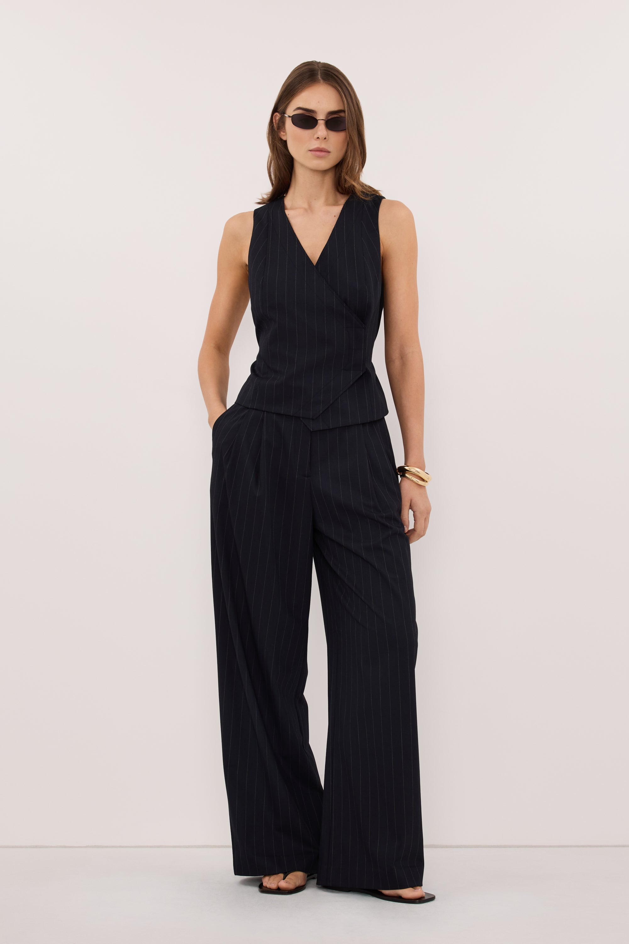 SIAN INK PINSTRIPE ASYM VEST