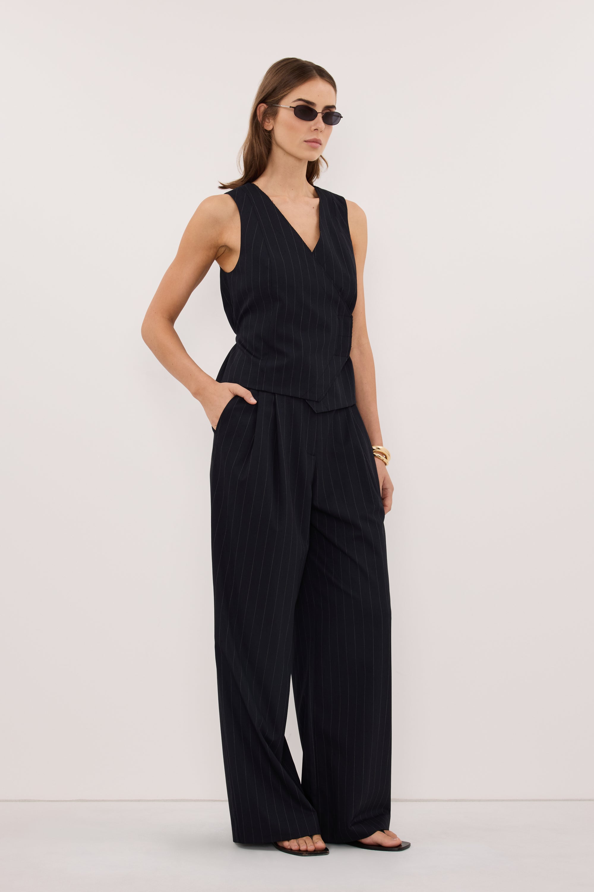 SIAN INK PINSTRIPE ASYM VEST