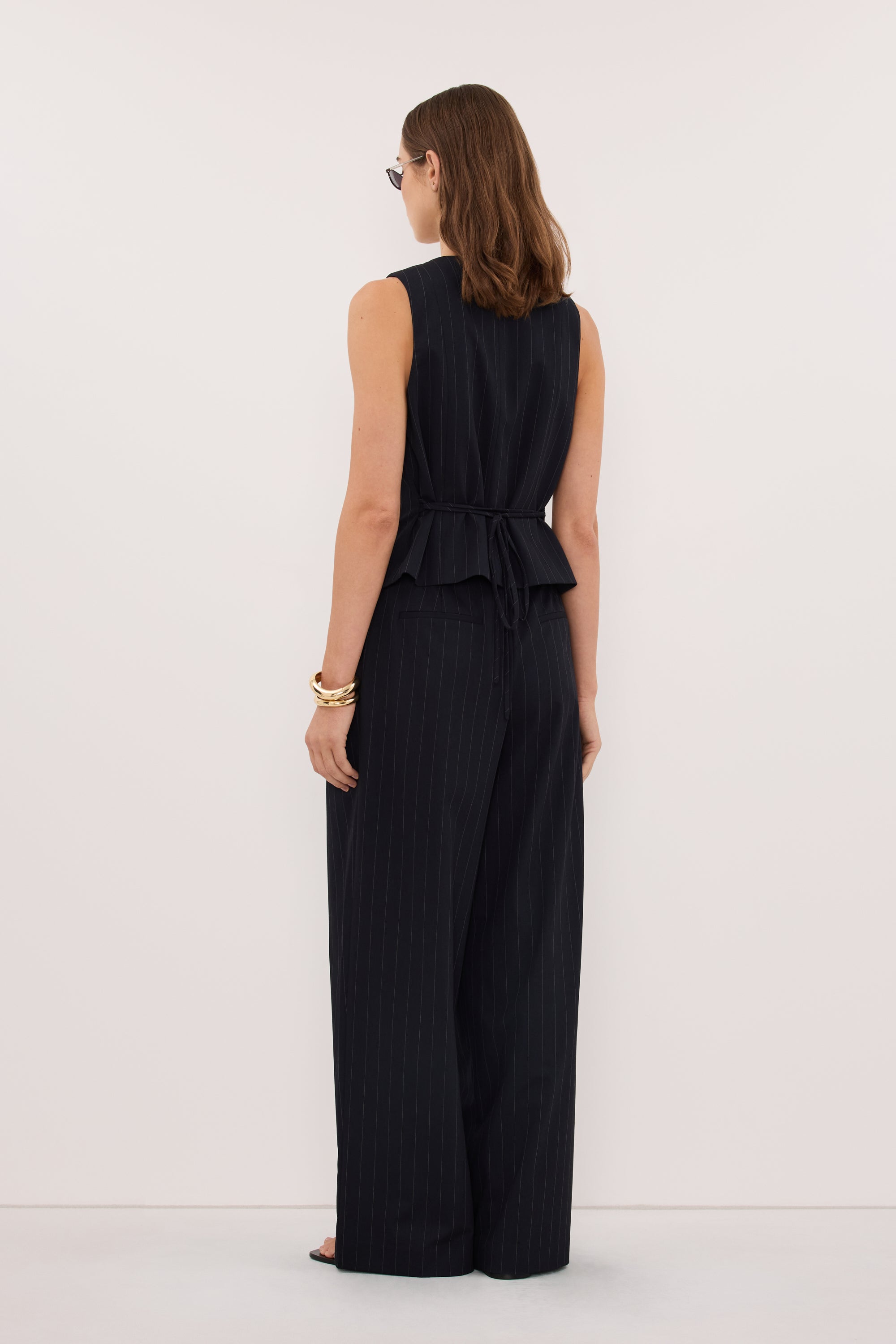 SIAN INK PINSTRIPE ASYM VEST