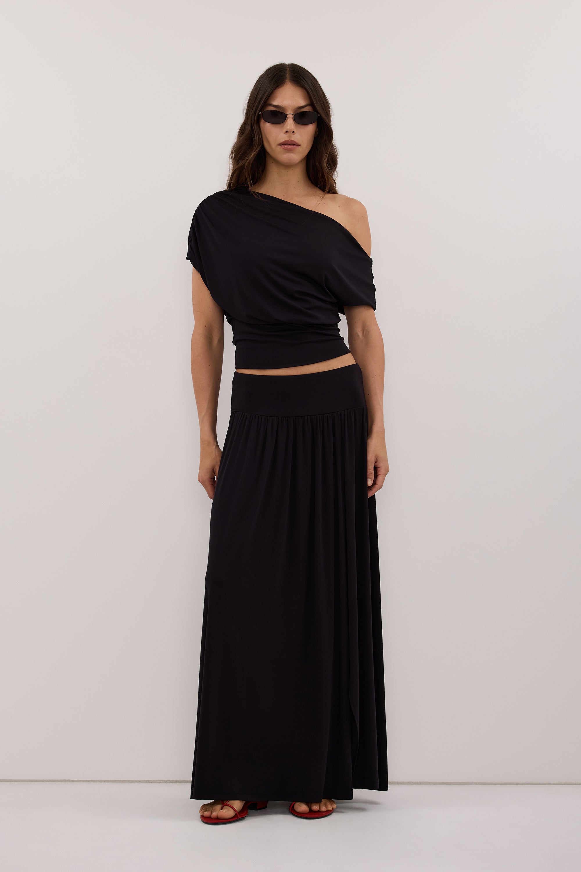 ELSIE BLACK ASYM OFF SHOULDER TOP