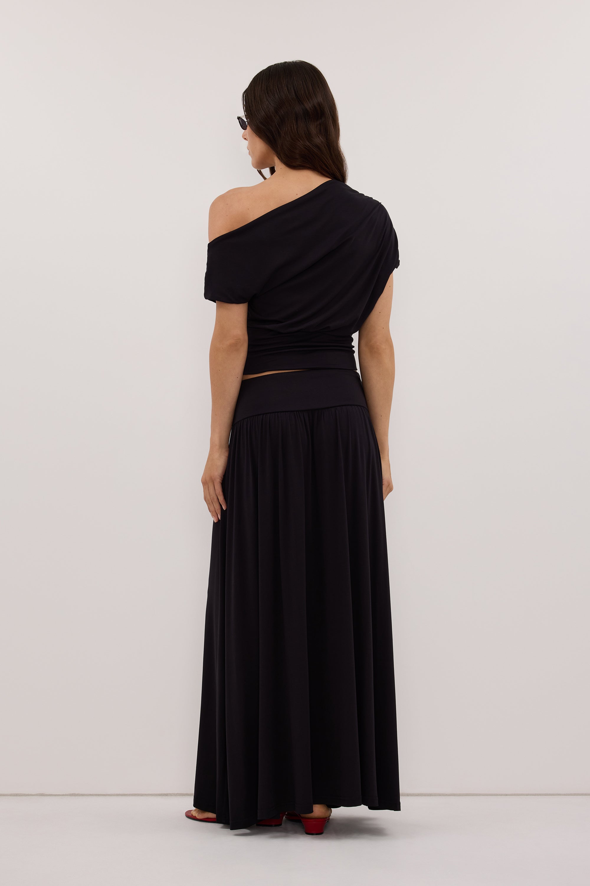 ELSIE BLACK ASYM OFF SHOULDER TOP