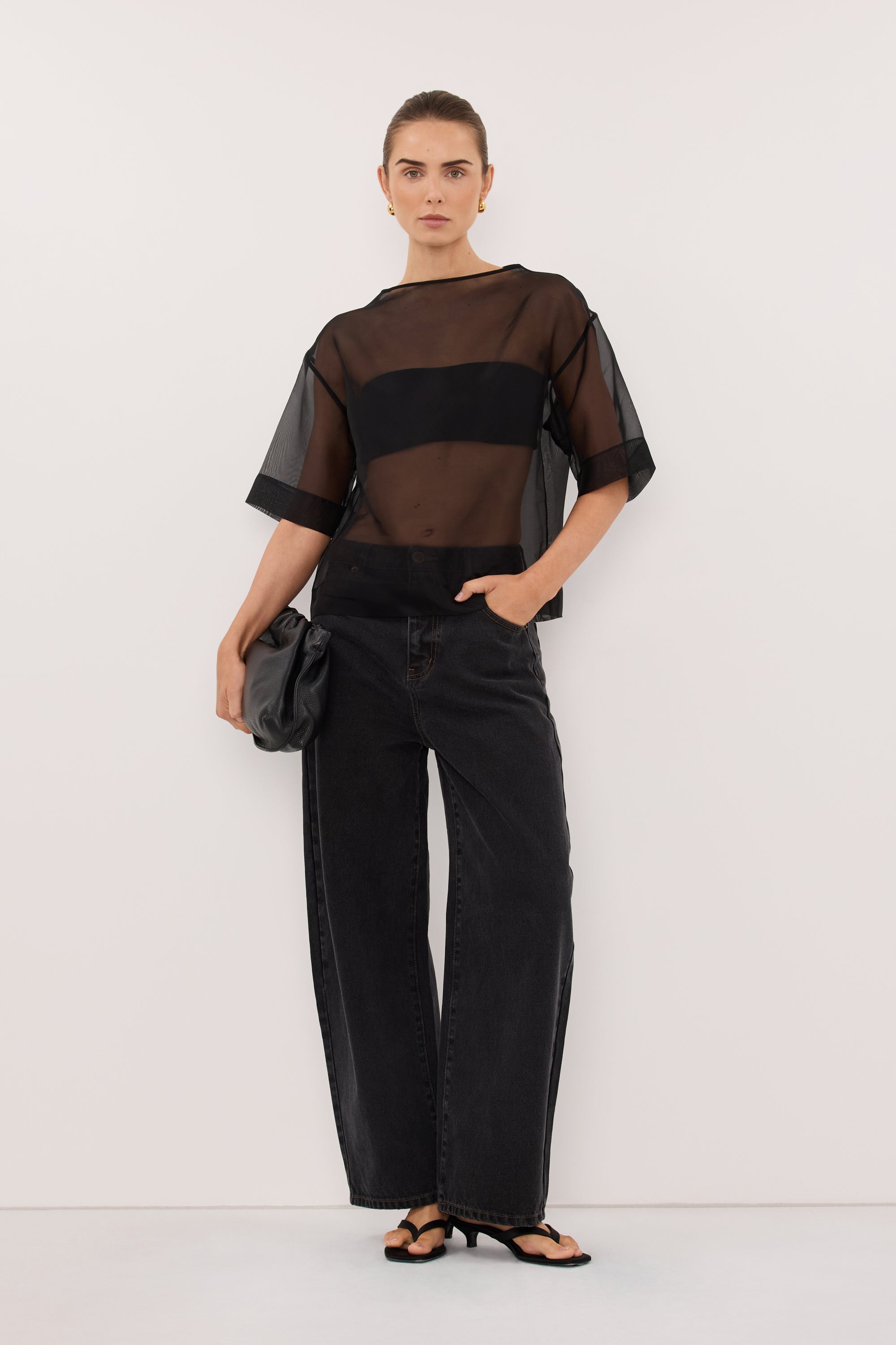 SIAN BLACK SILK ORGANZA TEE