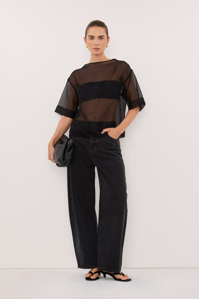 Stas wearing SIAN BLACK SILK ORGANZA TEE
