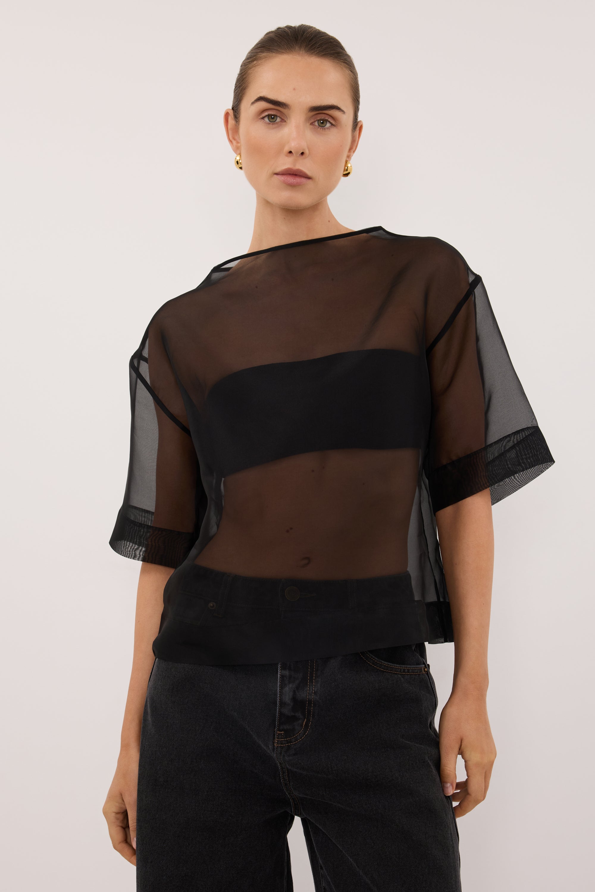 SIAN BLACK SILK ORGANZA TEE