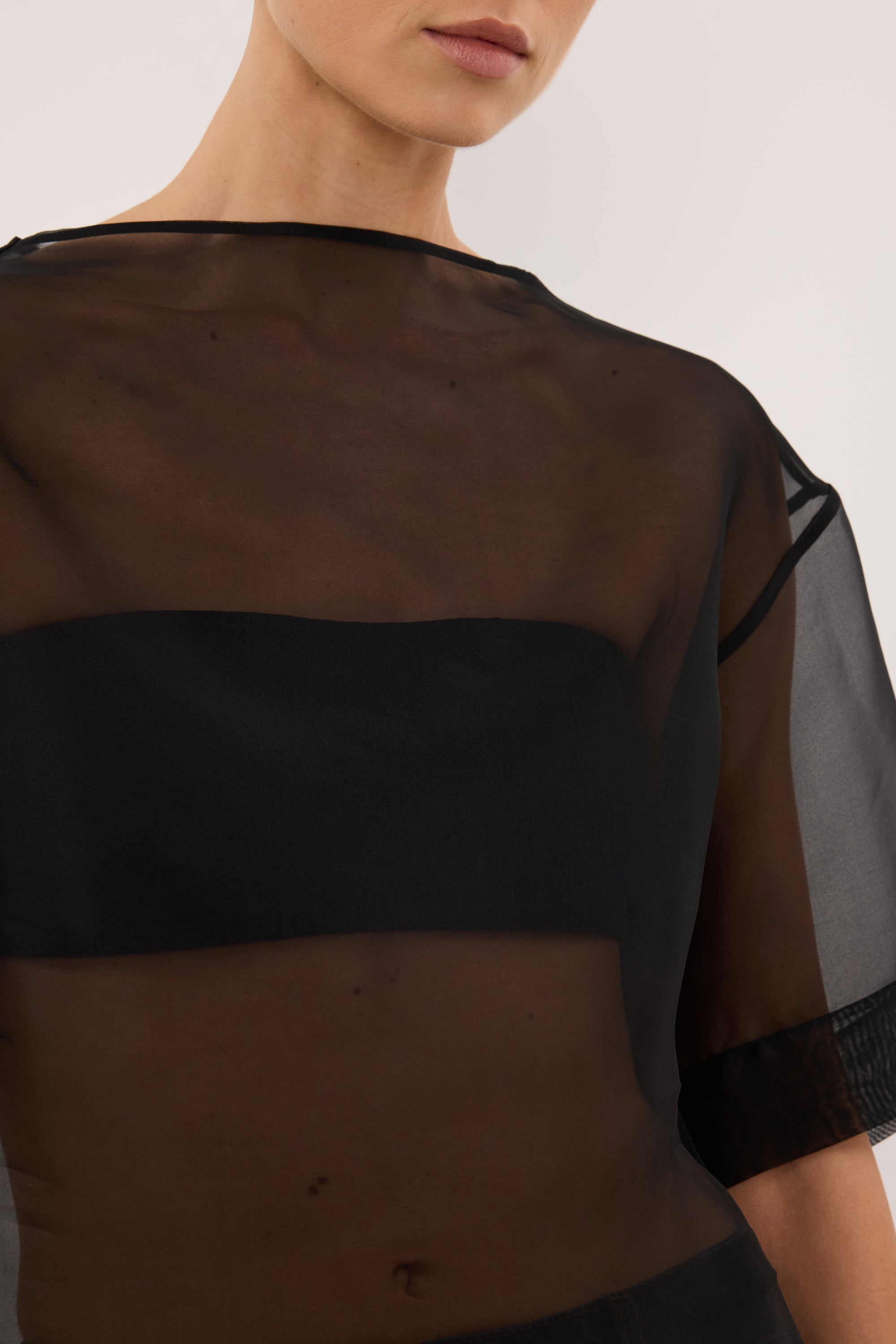black sheer t shirt dress Sian Silk Organza T-Shirt in Black By DISSH